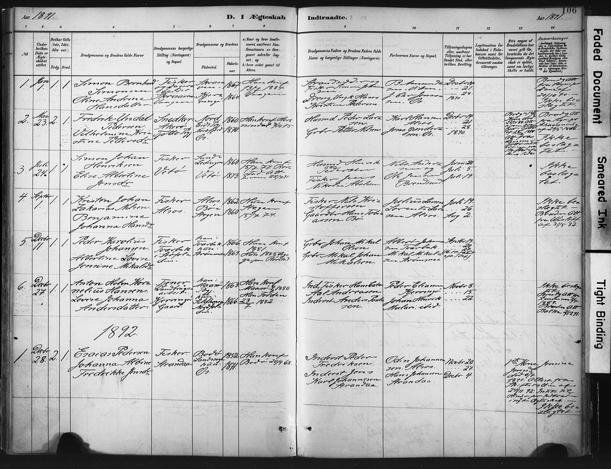 Ministerialprotokoller, klokkerbøker og fødselsregistre - Nordland, SAT/A-1459/803/L0071: Parish register (official) no. 803A01, 1881-1897, p. 106