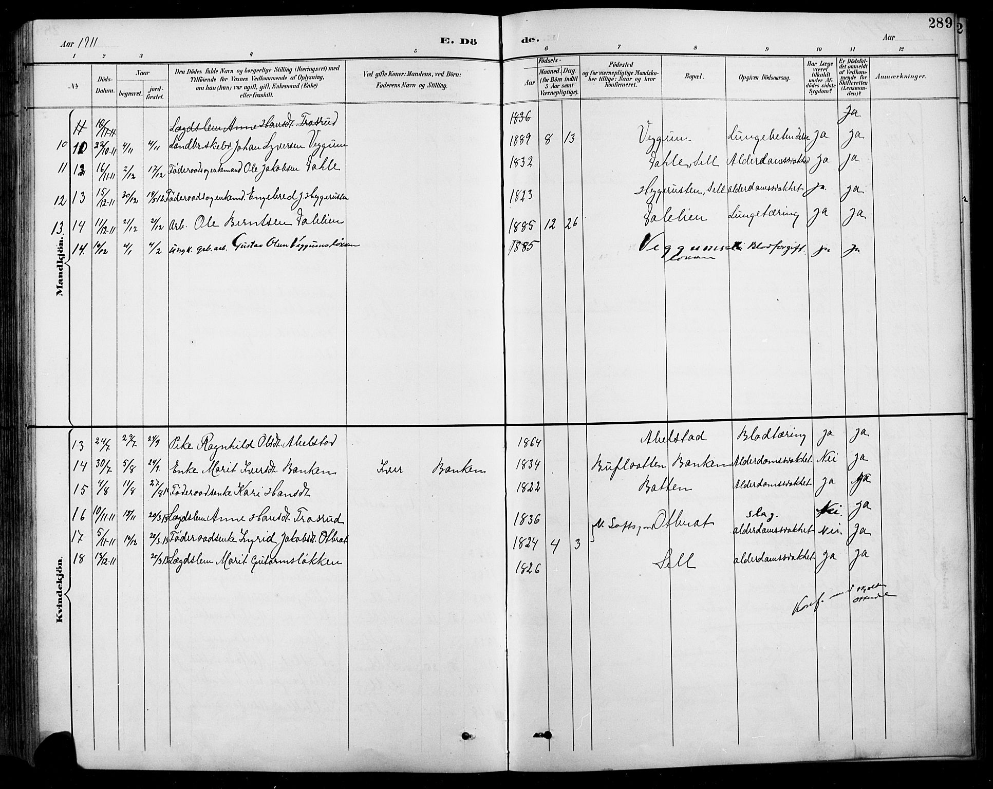 Sel prestekontor, SAH/PREST-074/H/Ha/Hab/L0001: Parish register (copy) no. 1, 1894-1923, p. 289