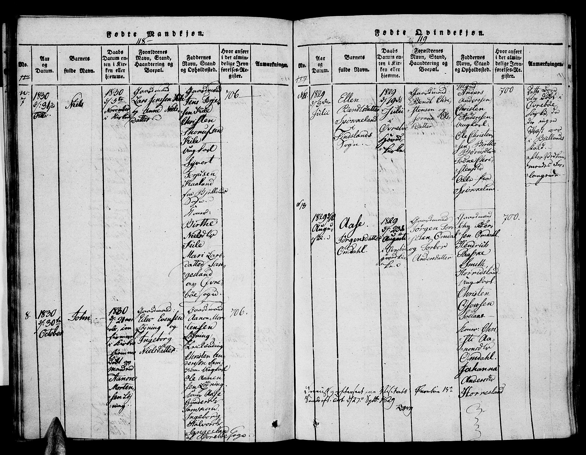 Vennesla sokneprestkontor, AV/SAK-1111-0045/Fa/Faa/L0003: Parish register (official) no. A 3, 1820-1834, p. 118-119