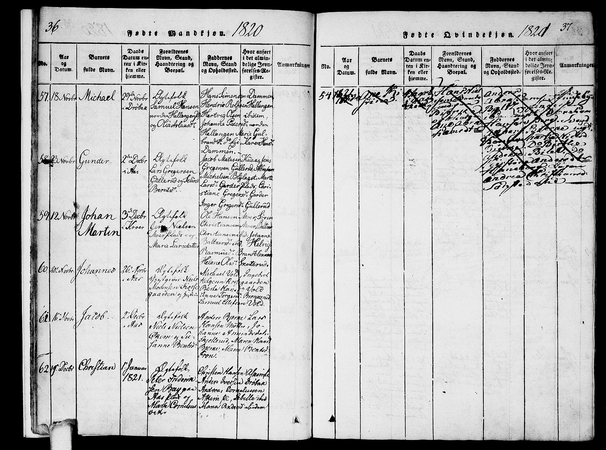 Ås prestekontor Kirkebøker, AV/SAO-A-10894/F/Fa/L0004: Parish register (official) no. I 4, 1818-1826, p. 36-37