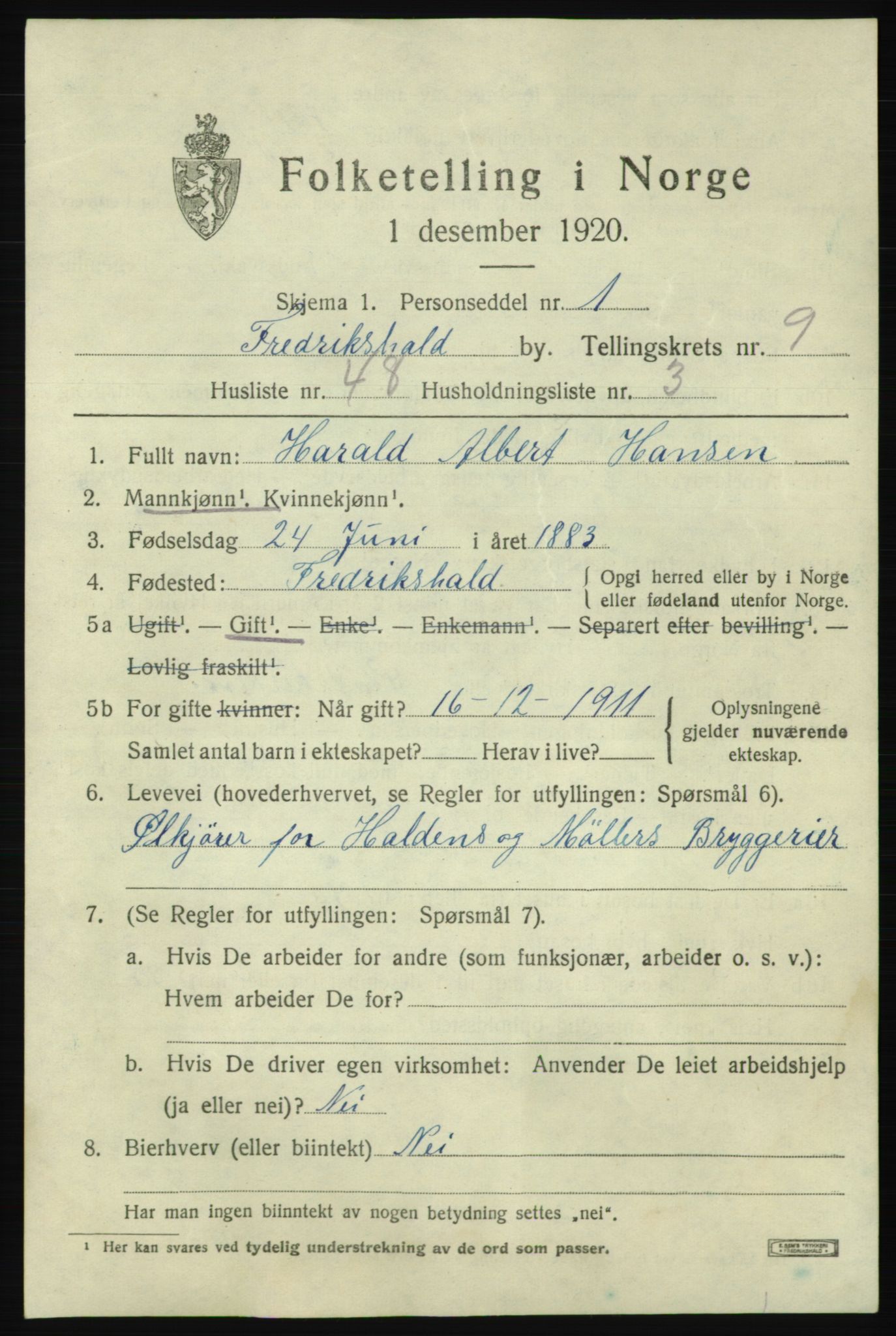 SAO, 1920 census for Fredrikshald, 1920, p. 17035