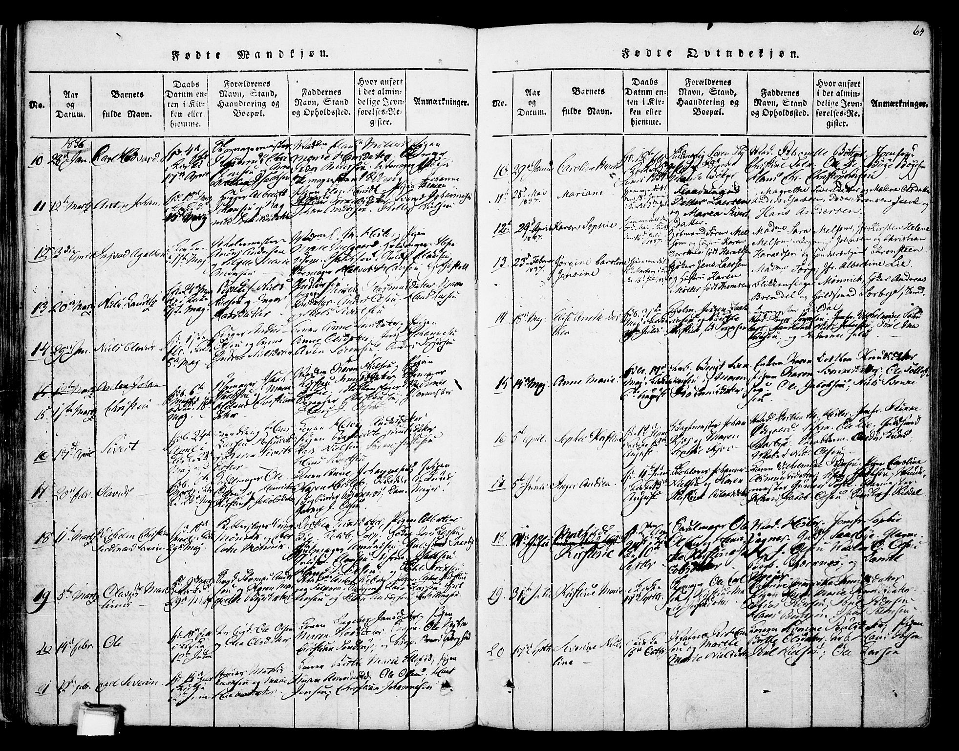 Skien kirkebøker, SAKO/A-302/F/Fa/L0005: Parish register (official) no. 5, 1814-1843, p. 64