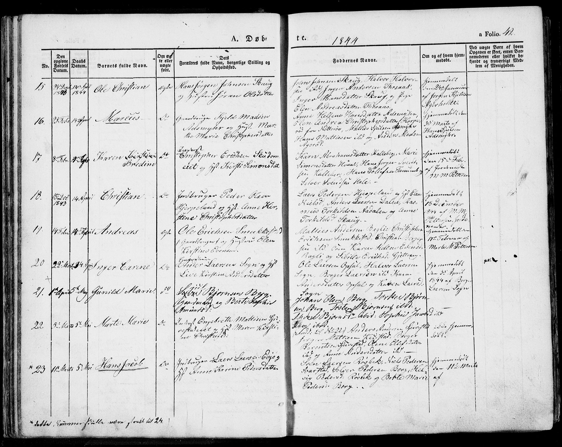 Lardal kirkebøker, SAKO/A-350/F/Fa/L0006: Parish register (official) no. I 6, 1835-1860, p. 42