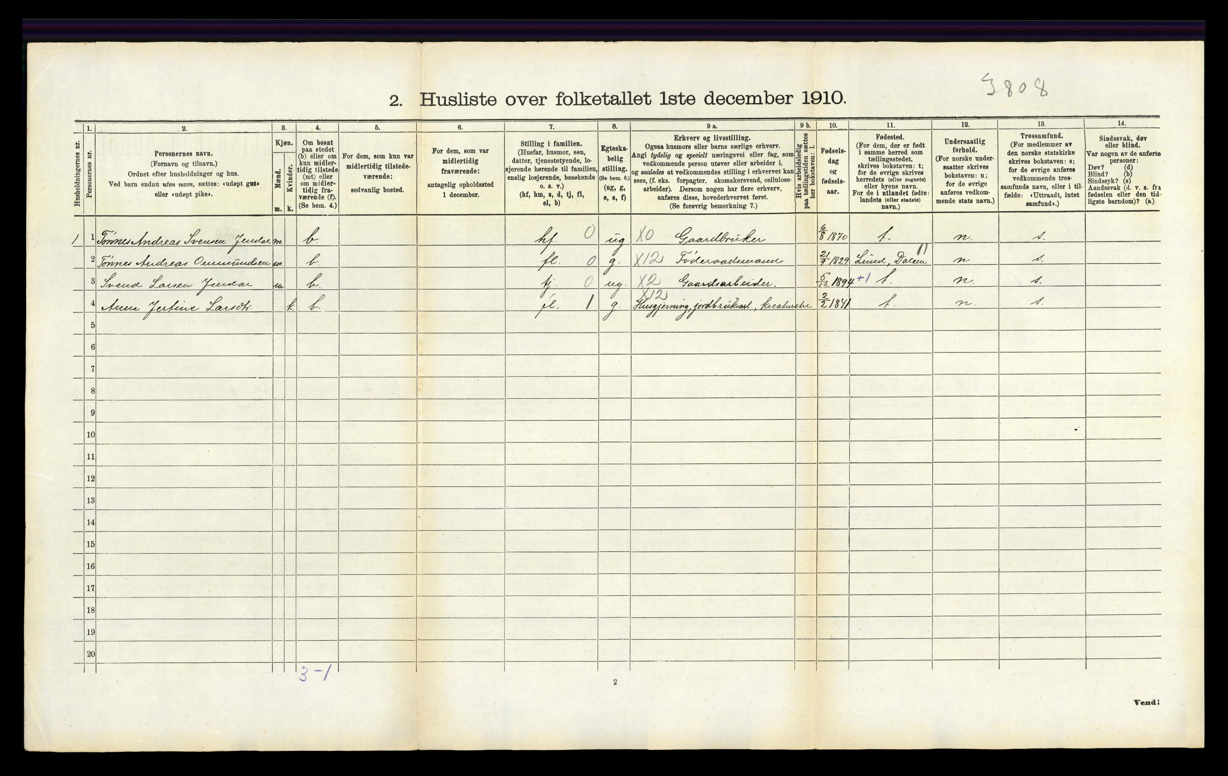 RA, 1910 census for Bakke, 1910, p. 134