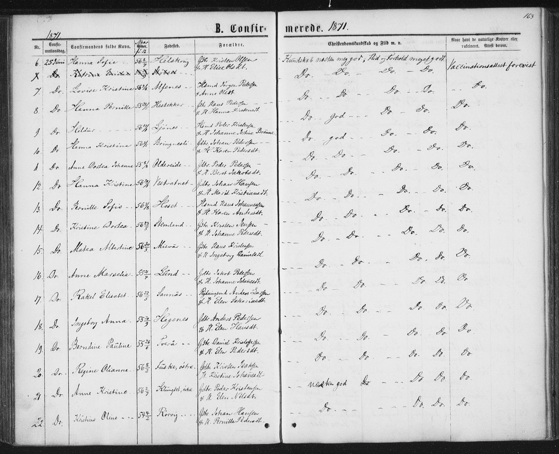 Ministerialprotokoller, klokkerbøker og fødselsregistre - Nordland, AV/SAT-A-1459/852/L0739: Parish register (official) no. 852A09, 1866-1877, p. 163