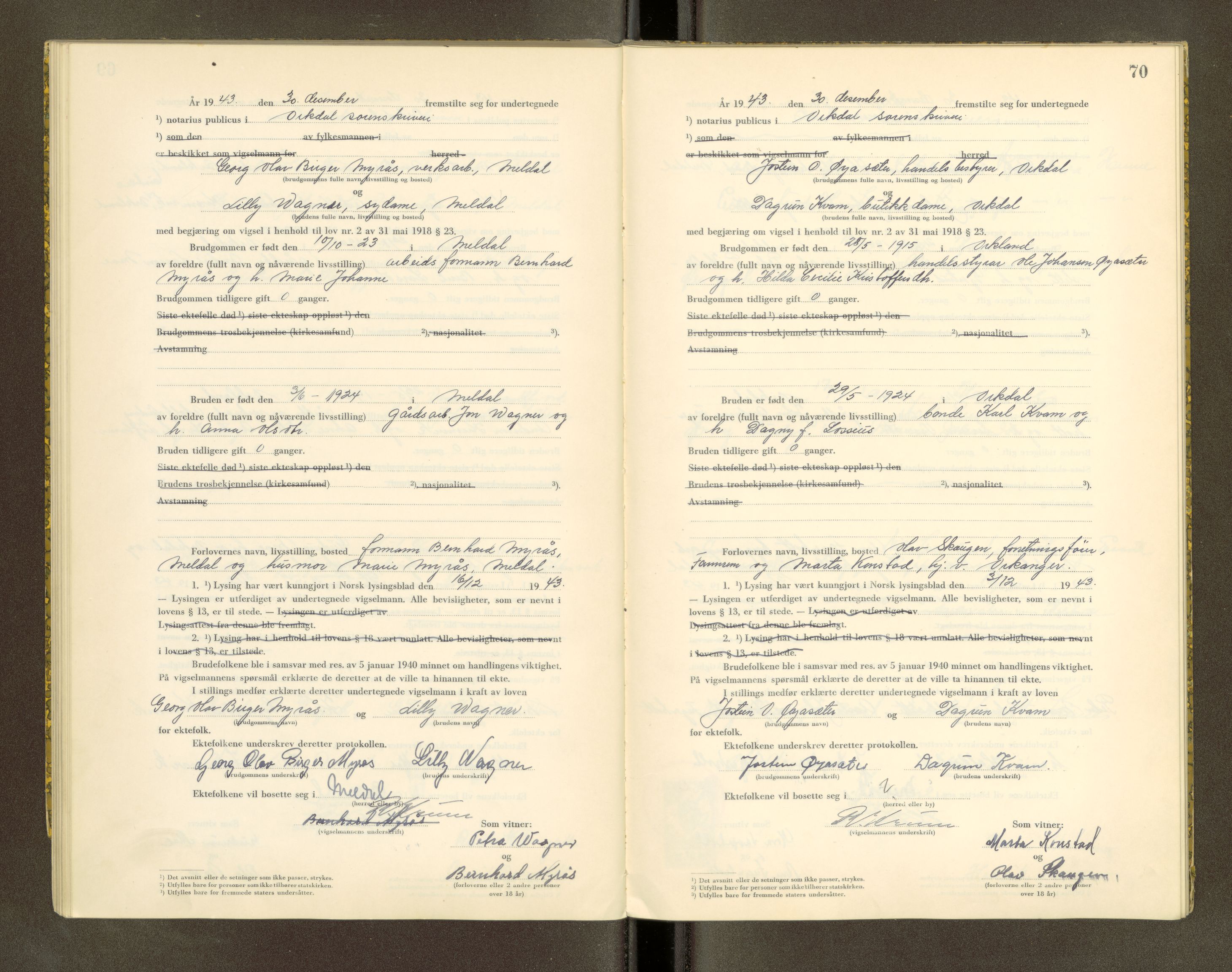 Orkdal sorenskriveri, SAT/A-4169/1/6/6D/L0004: Lysingsbok, 1943-1944, p. 70