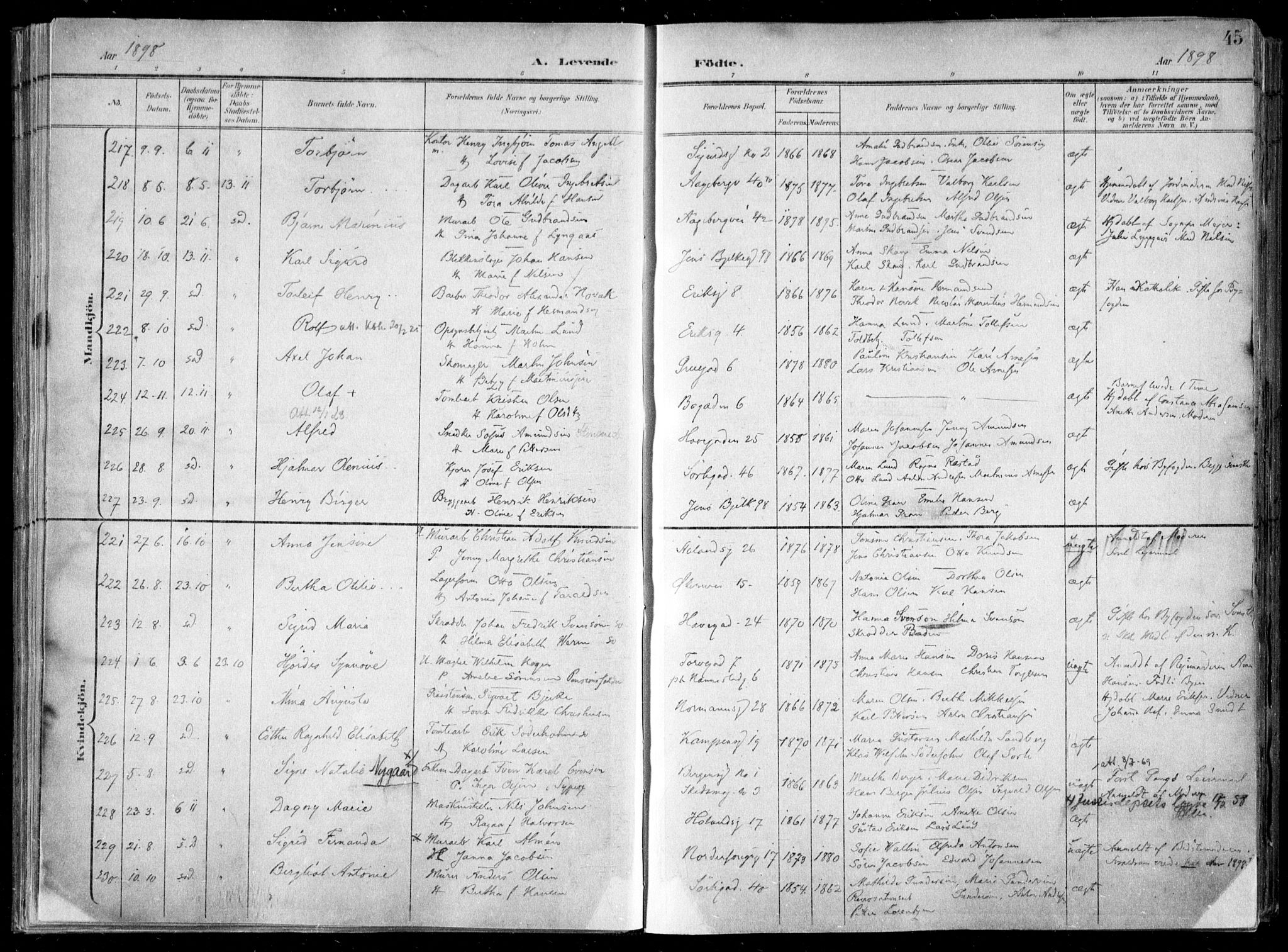 Kampen prestekontor Kirkebøker, AV/SAO-A-10853/F/Fa/L0007: Parish register (official) no. I 7, 1897-1905, p. 45