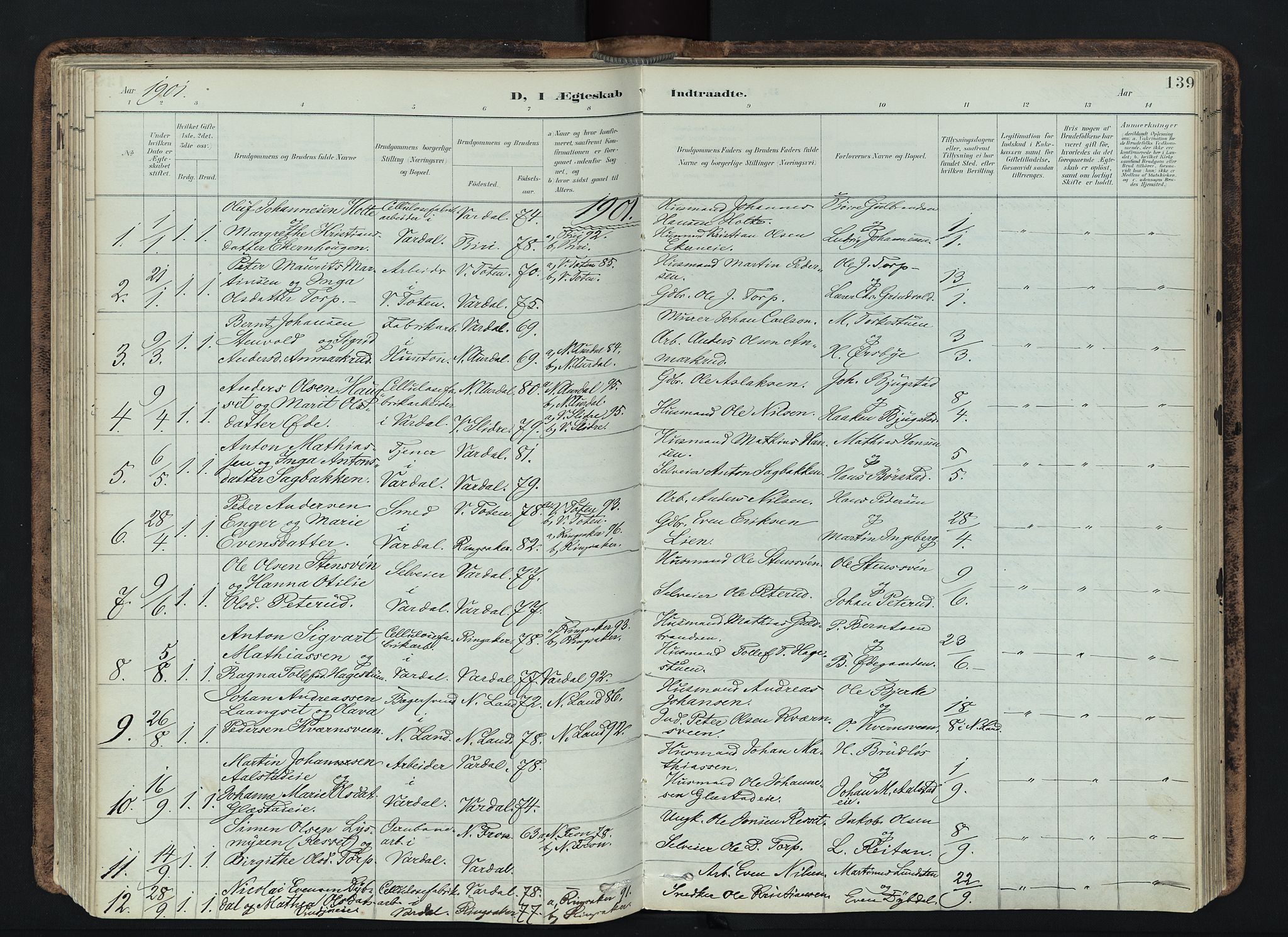 Vardal prestekontor, SAH/PREST-100/H/Ha/Haa/L0019: Parish register (official) no. 19, 1893-1907, p. 139