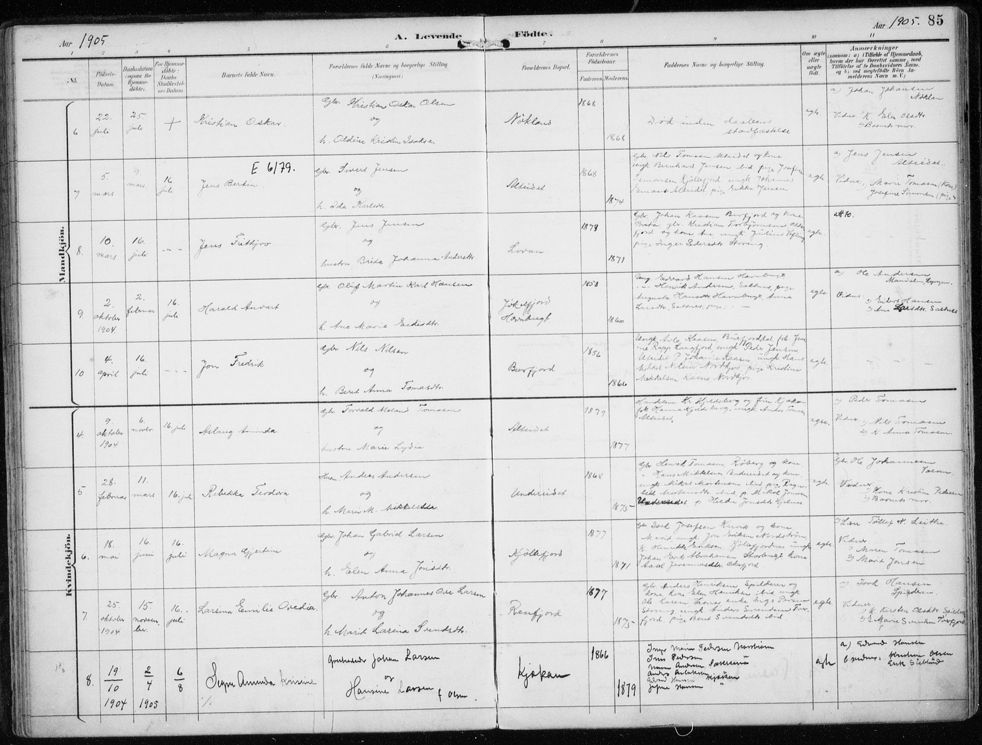 Skjervøy sokneprestkontor, AV/SATØ-S-1300/H/Ha/Haa/L0016kirke: Parish register (official) no. 16, 1892-1908, p. 85