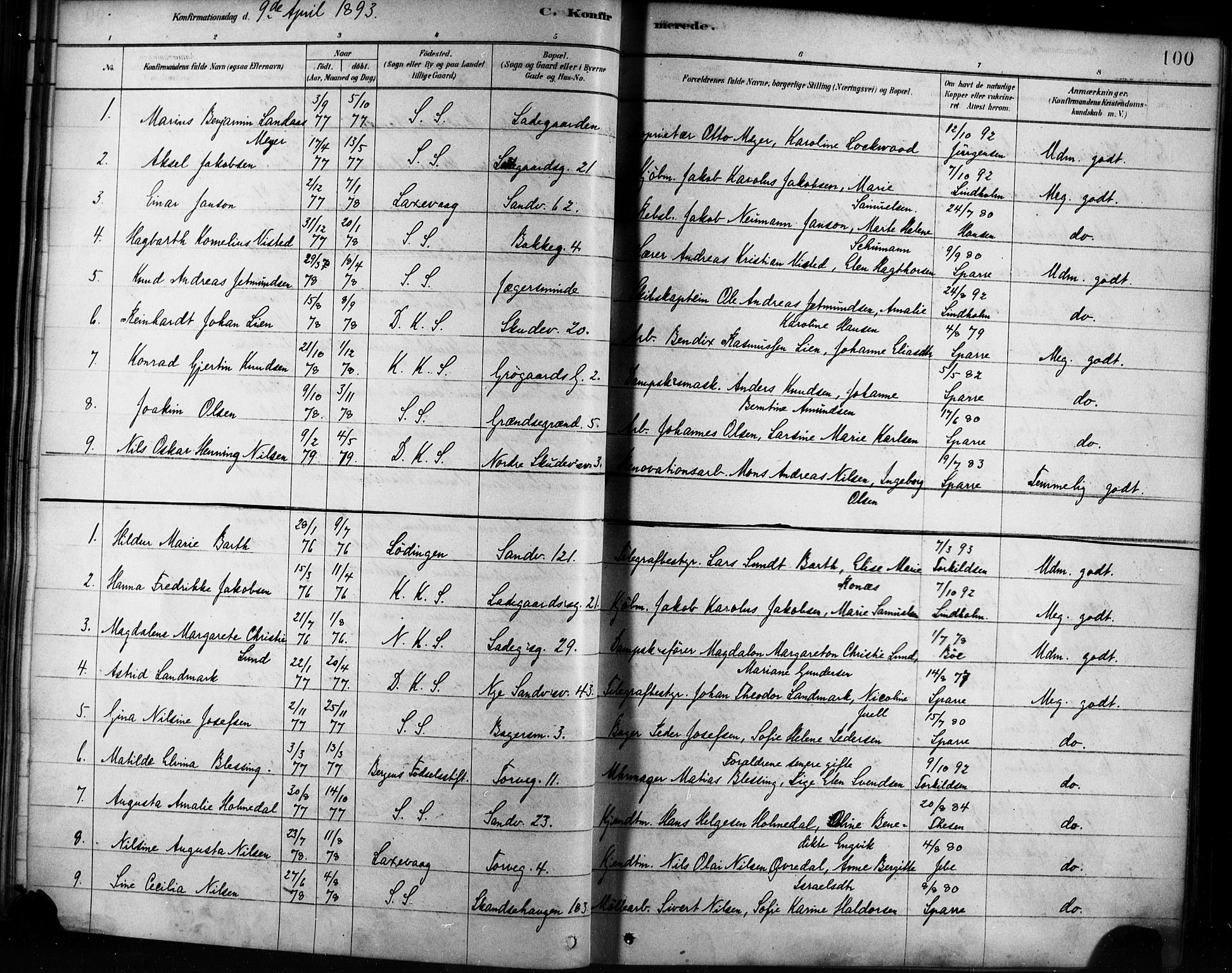Sandviken Sokneprestembete, AV/SAB-A-77601/H/Ha/L0002: Parish register (official) no. A 2, 1878-1896, p. 100