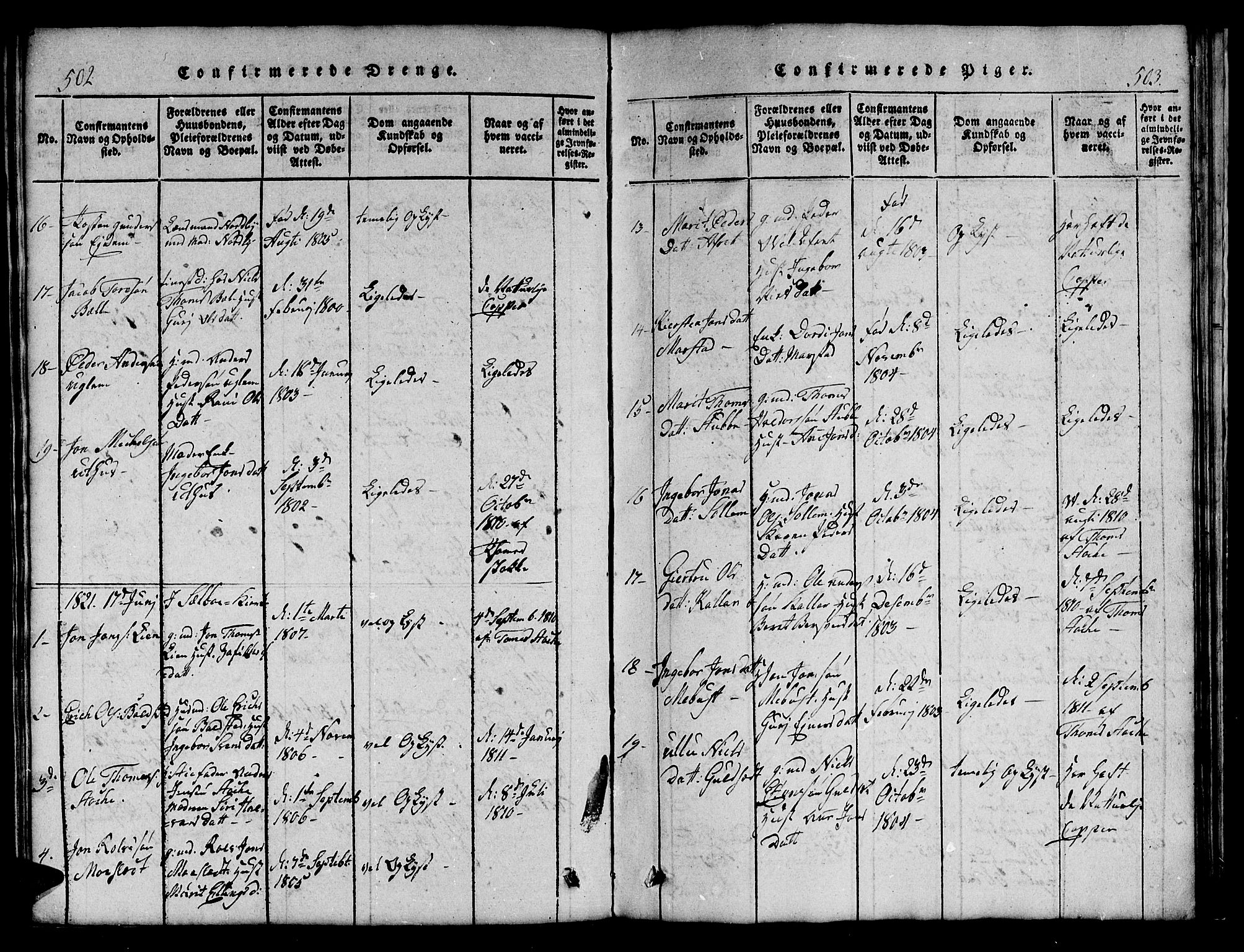 Ministerialprotokoller, klokkerbøker og fødselsregistre - Sør-Trøndelag, SAT/A-1456/695/L1152: Parish register (copy) no. 695C03, 1816-1831, p. 502-503
