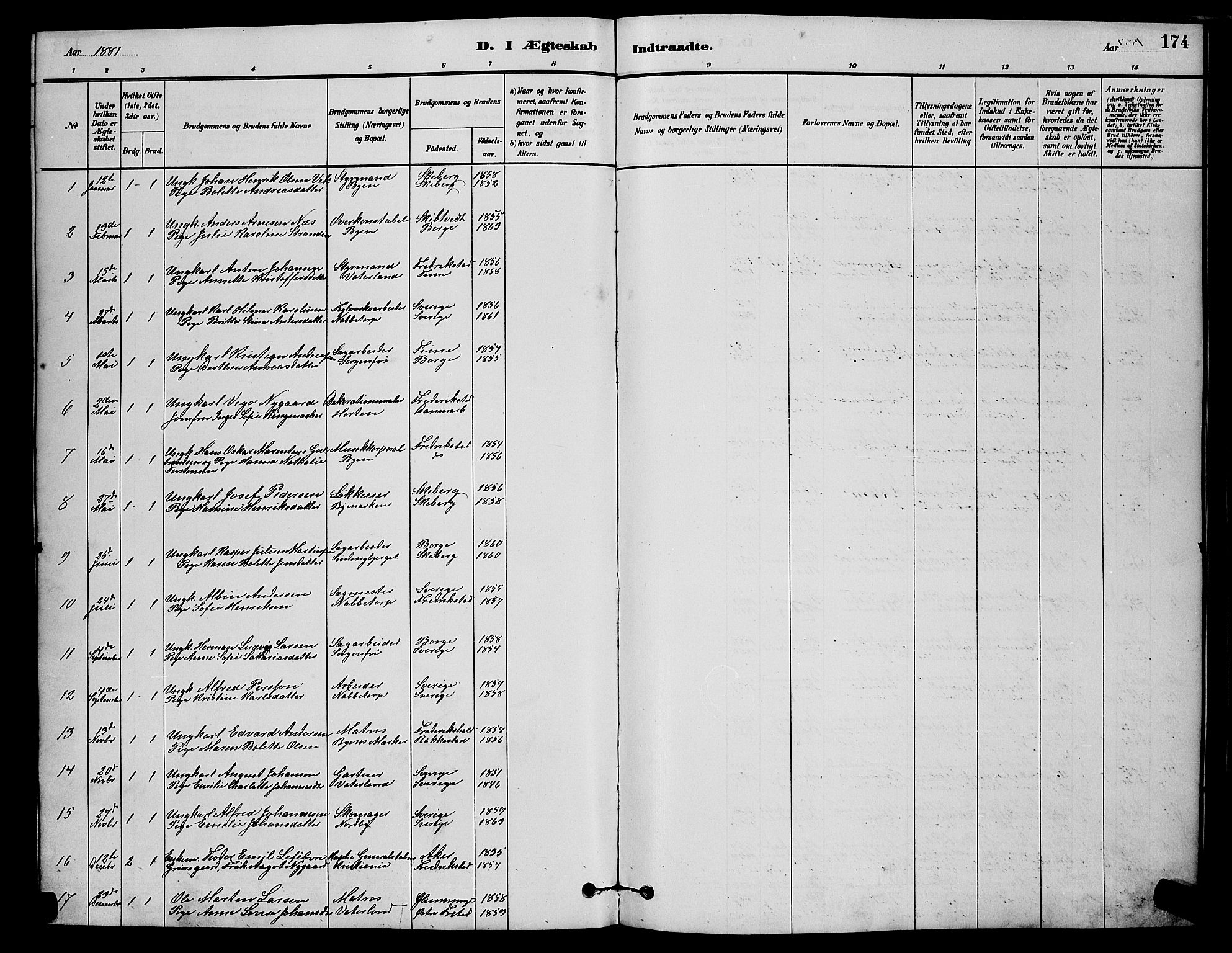 Østre Fredrikstad prestekontor Kirkebøker, SAO/A-10907/G/Ga/L0001: Parish register (copy) no. 1, 1880-1899, p. 174