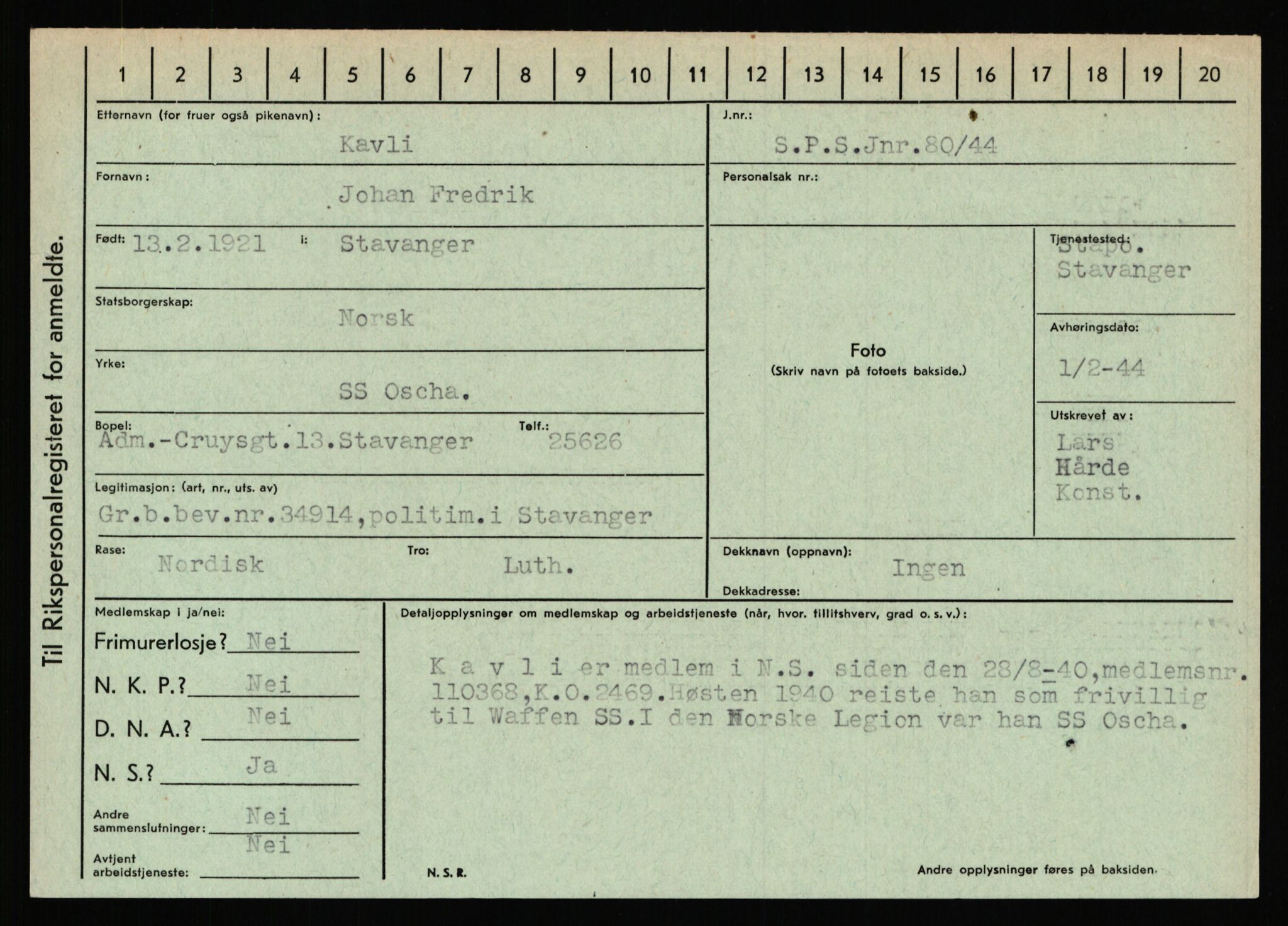 Statspolitiet - Hovedkontoret / Osloavdelingen, AV/RA-S-1329/C/Ca/L0008: Johan(nes)sen - Knoph, 1943-1945, p. 3928