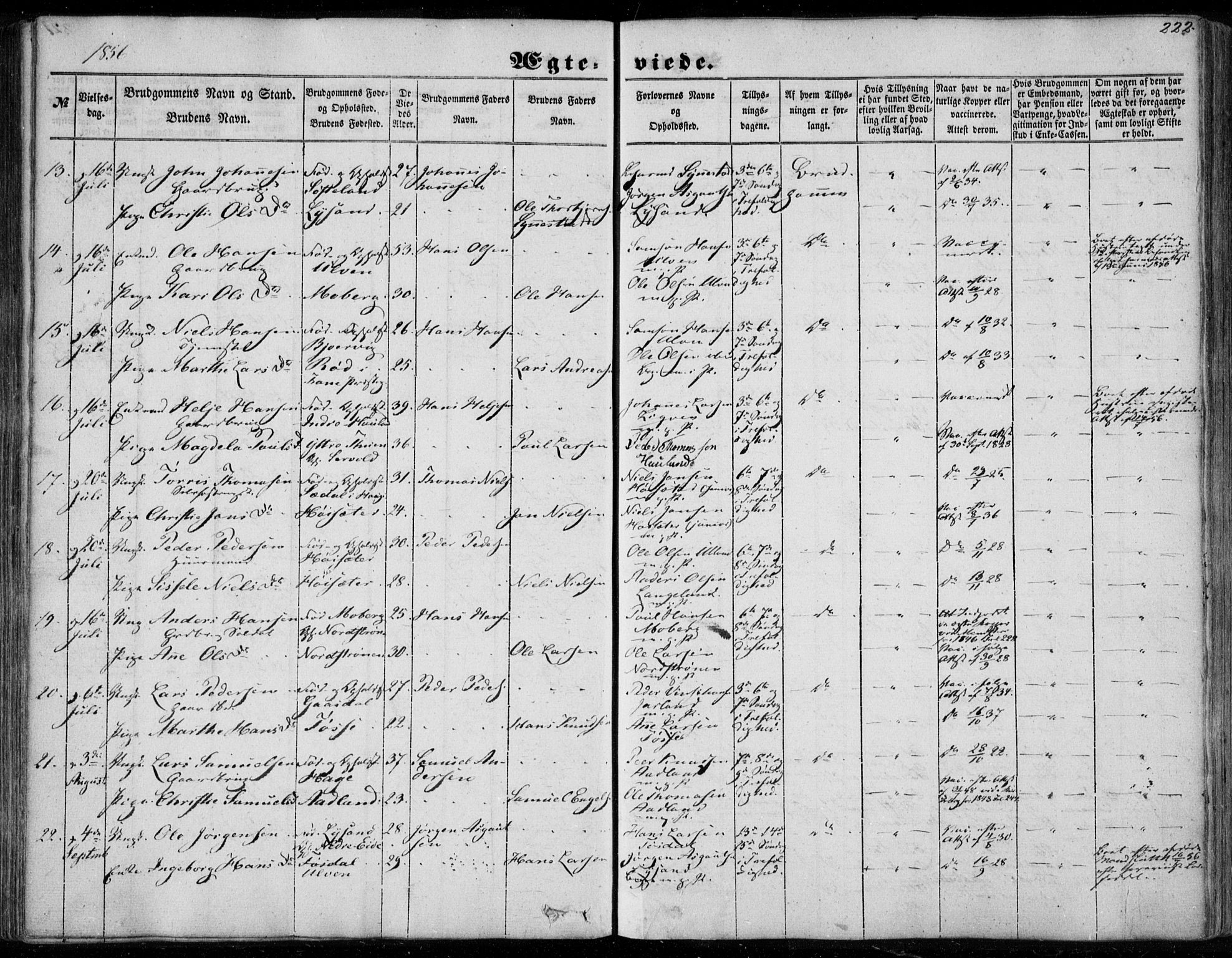 Os sokneprestembete, SAB/A-99929: Parish register (official) no. A 16, 1851-1859, p. 222