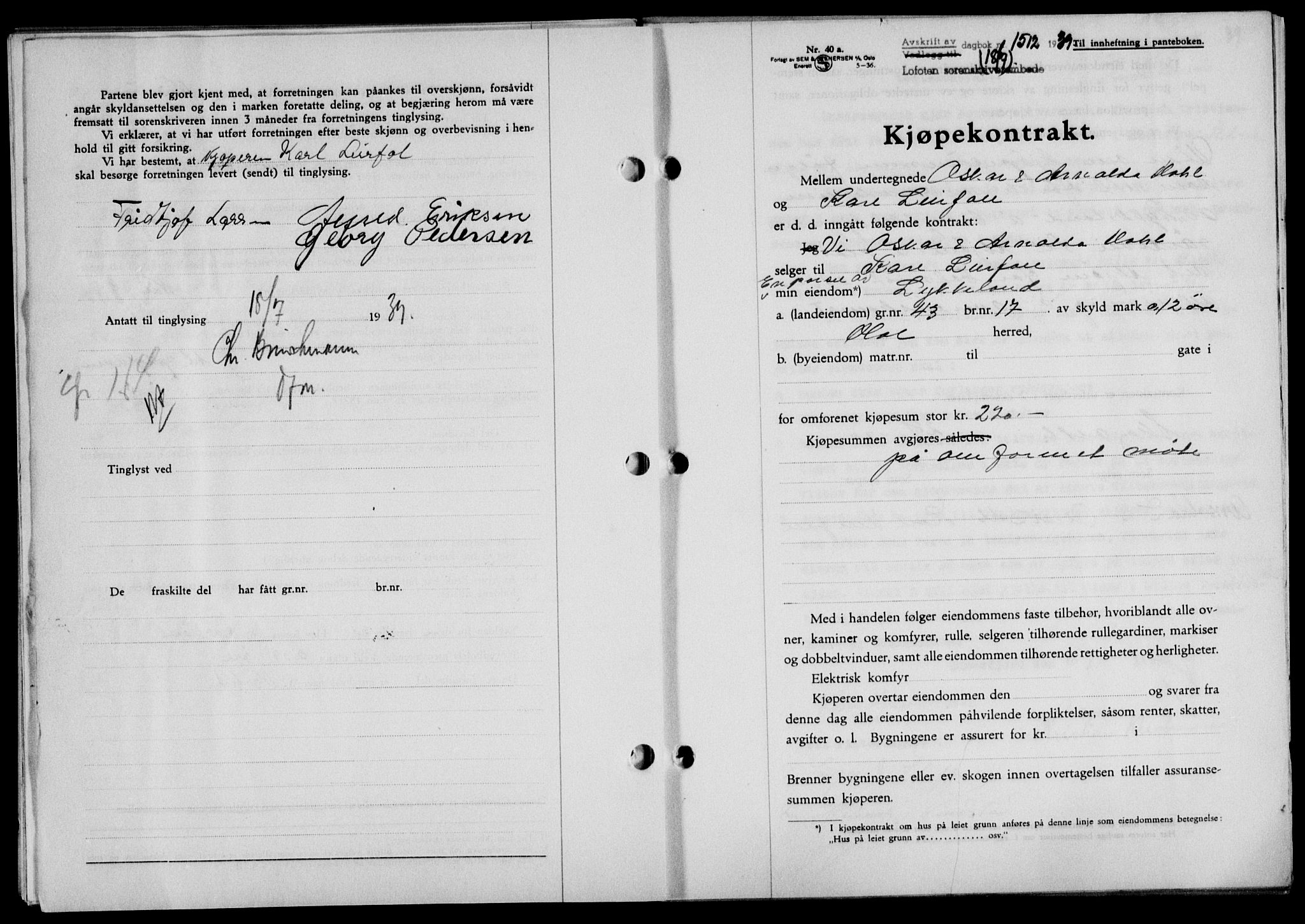 Lofoten sorenskriveri, SAT/A-0017/1/2/2C/L0006a: Mortgage book no. 6a, 1939-1939, Diary no: : 1512/1939