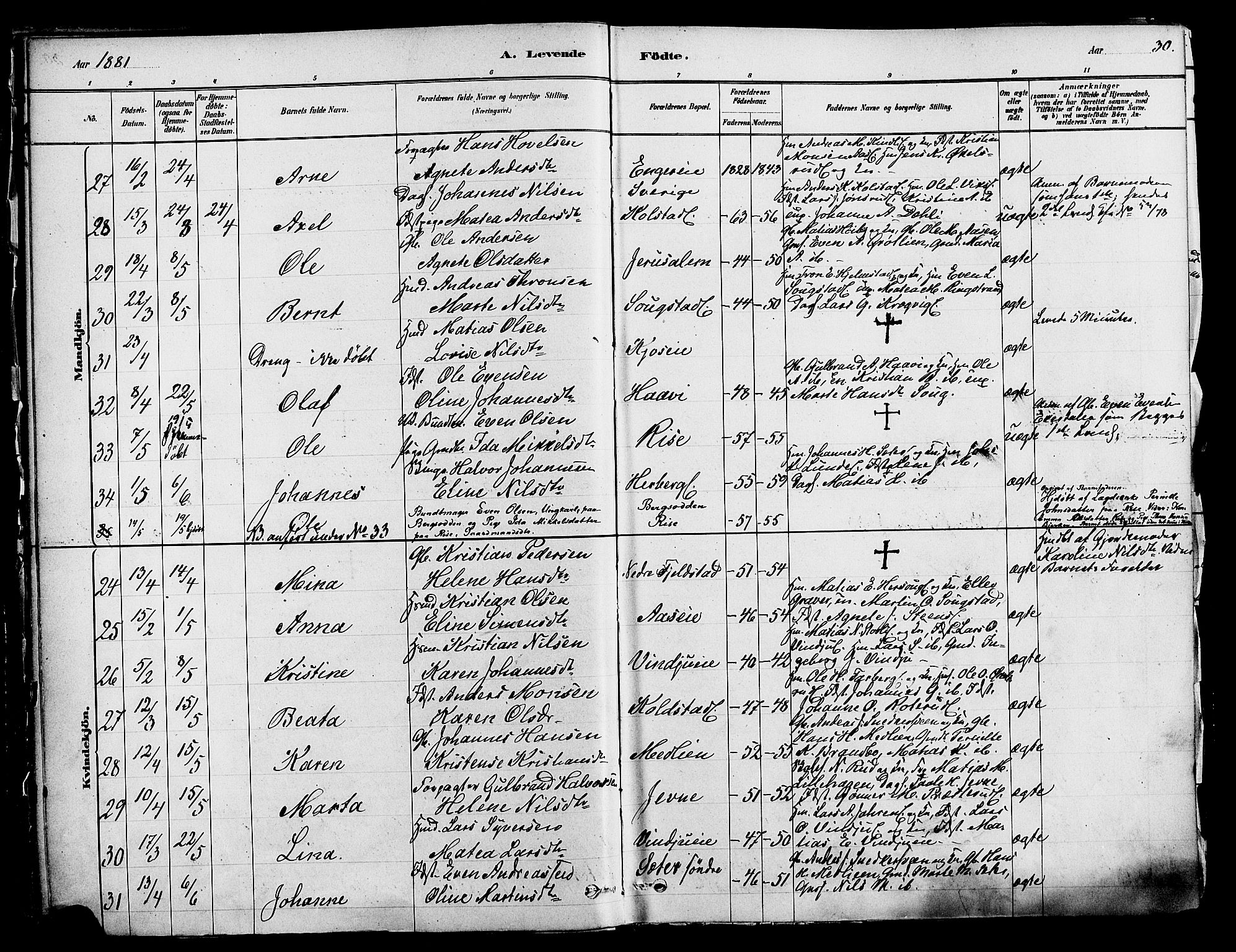 Ringsaker prestekontor, SAH/PREST-014/K/Ka/L0012: Parish register (official) no. 12, 1879-1890, p. 30