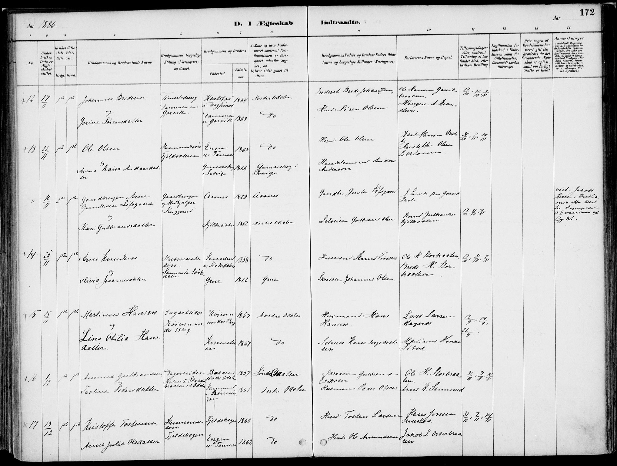 Nord-Odal prestekontor, SAH/PREST-032/H/Ha/Haa/L0008: Parish register (official) no. 8, 1886-1901, p. 172