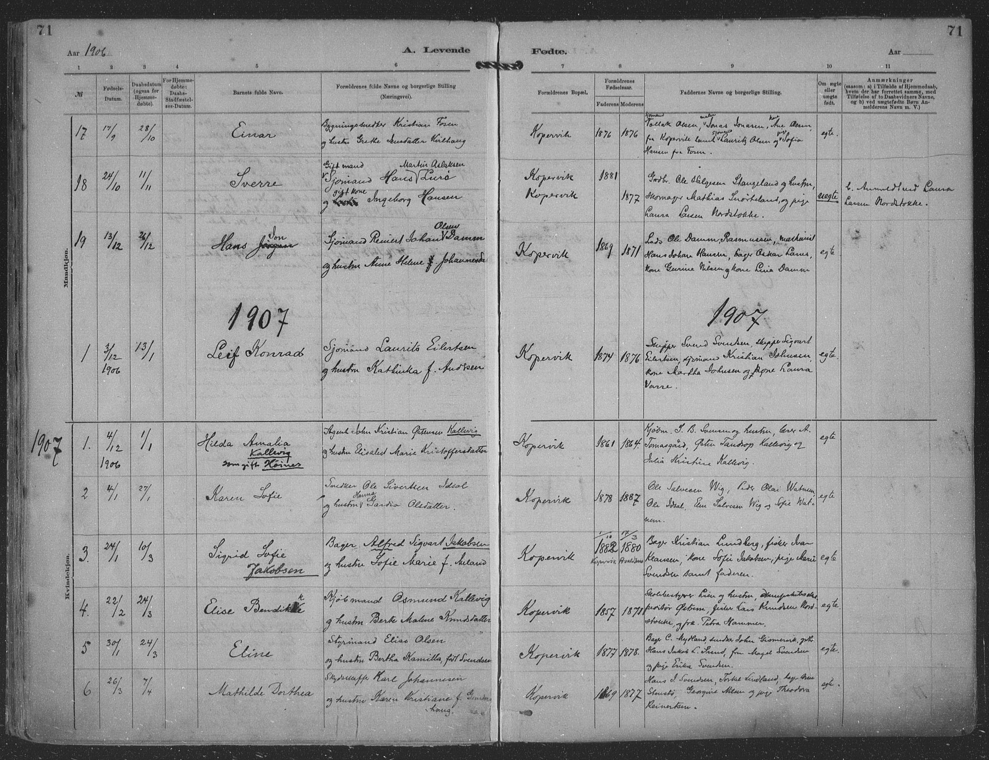 Kopervik sokneprestkontor, SAST/A-101850/H/Ha/Haa/L0001: Parish register (official) no. A 1, 1880-1919, p. 71