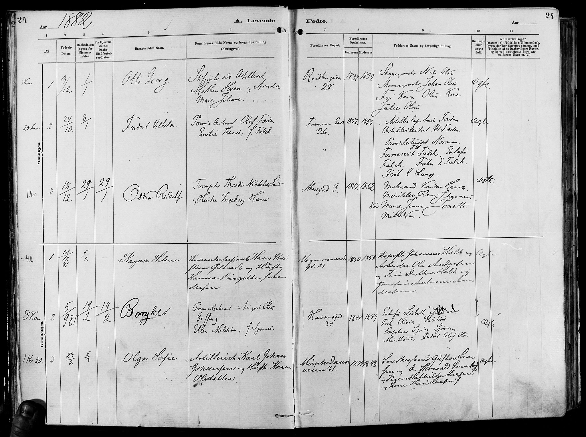 Garnisonsmenigheten Kirkebøker, SAO/A-10846/F/Fa/L0012: Parish register (official) no. 12, 1880-1893, p. 24