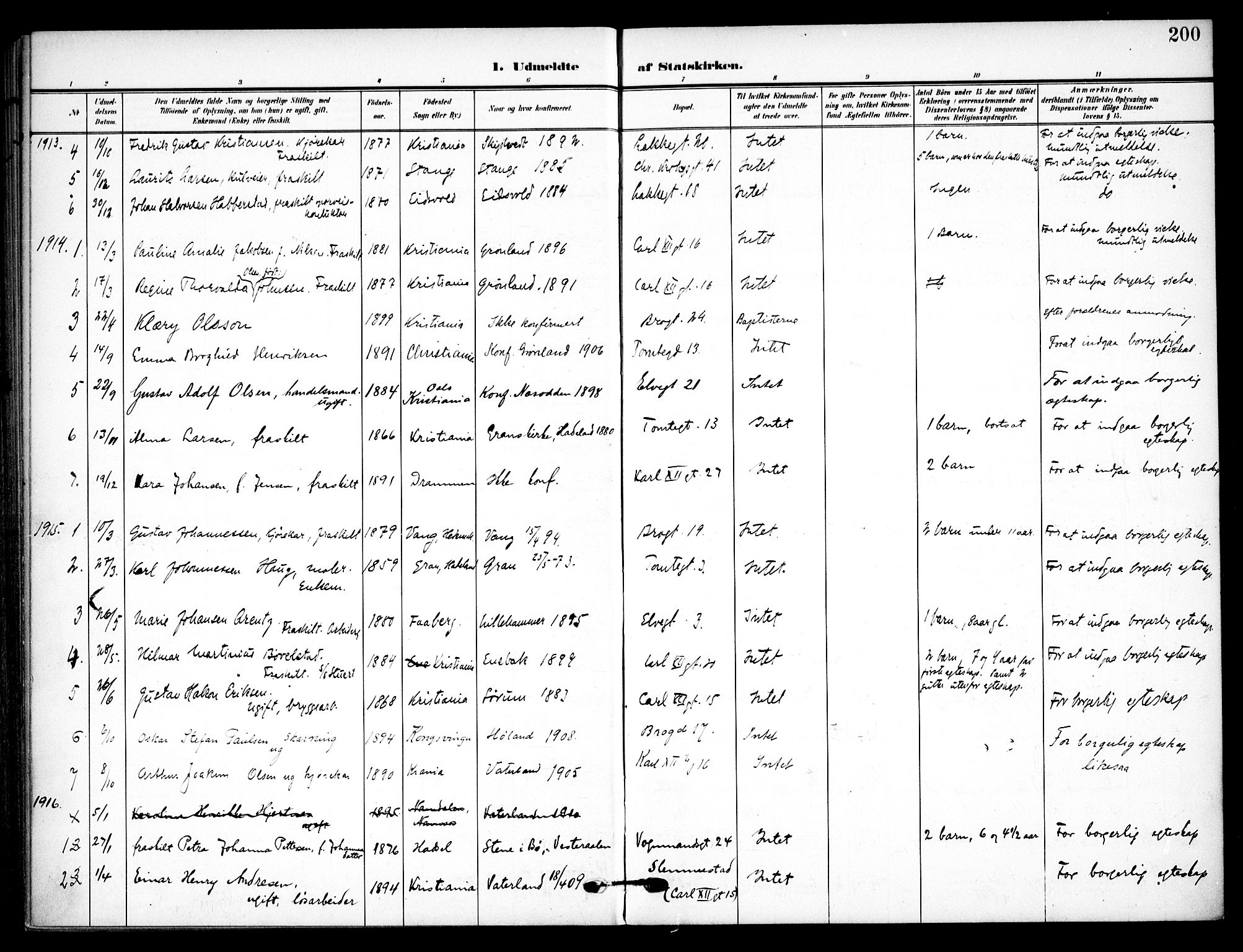 Vaterland prestekontor Kirkebøker, AV/SAO-A-10880/F/Fa/L0002: Parish register (official) no. 2, 1907-1921, p. 200