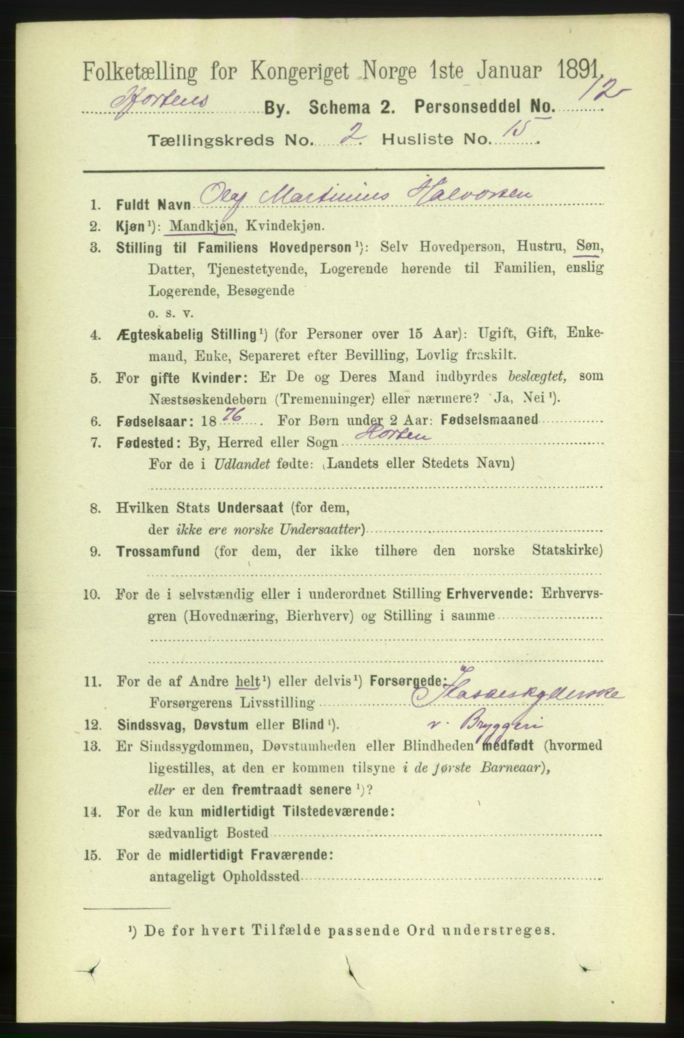 RA, 1891 census for 0703 Horten, 1891, p. 2189