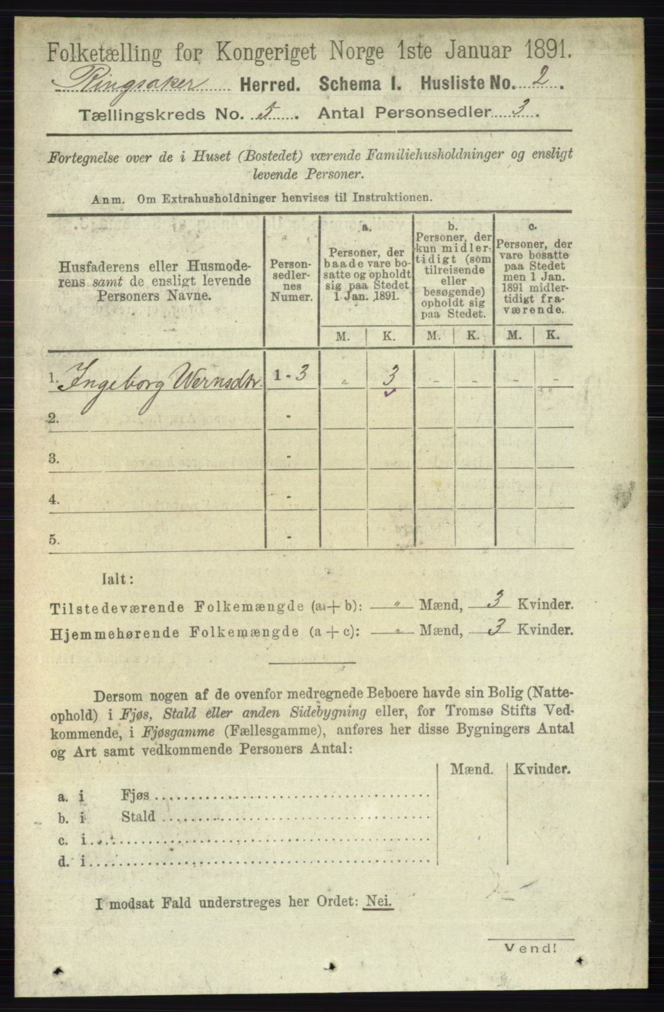 RA, 1891 census for 0412 Ringsaker, 1891, p. 2297