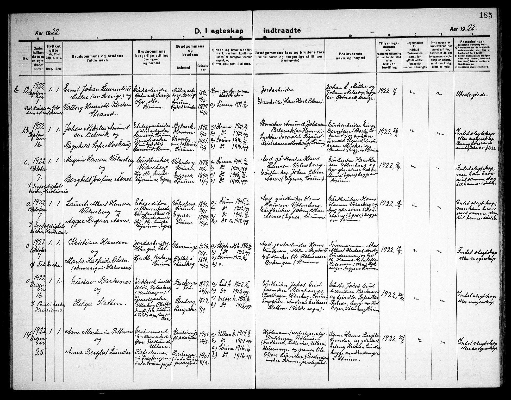 Sørum prestekontor Kirkebøker, AV/SAO-A-10303/G/Ga/L0008: Parish register (copy) no. I 8, 1917-1934, p. 185