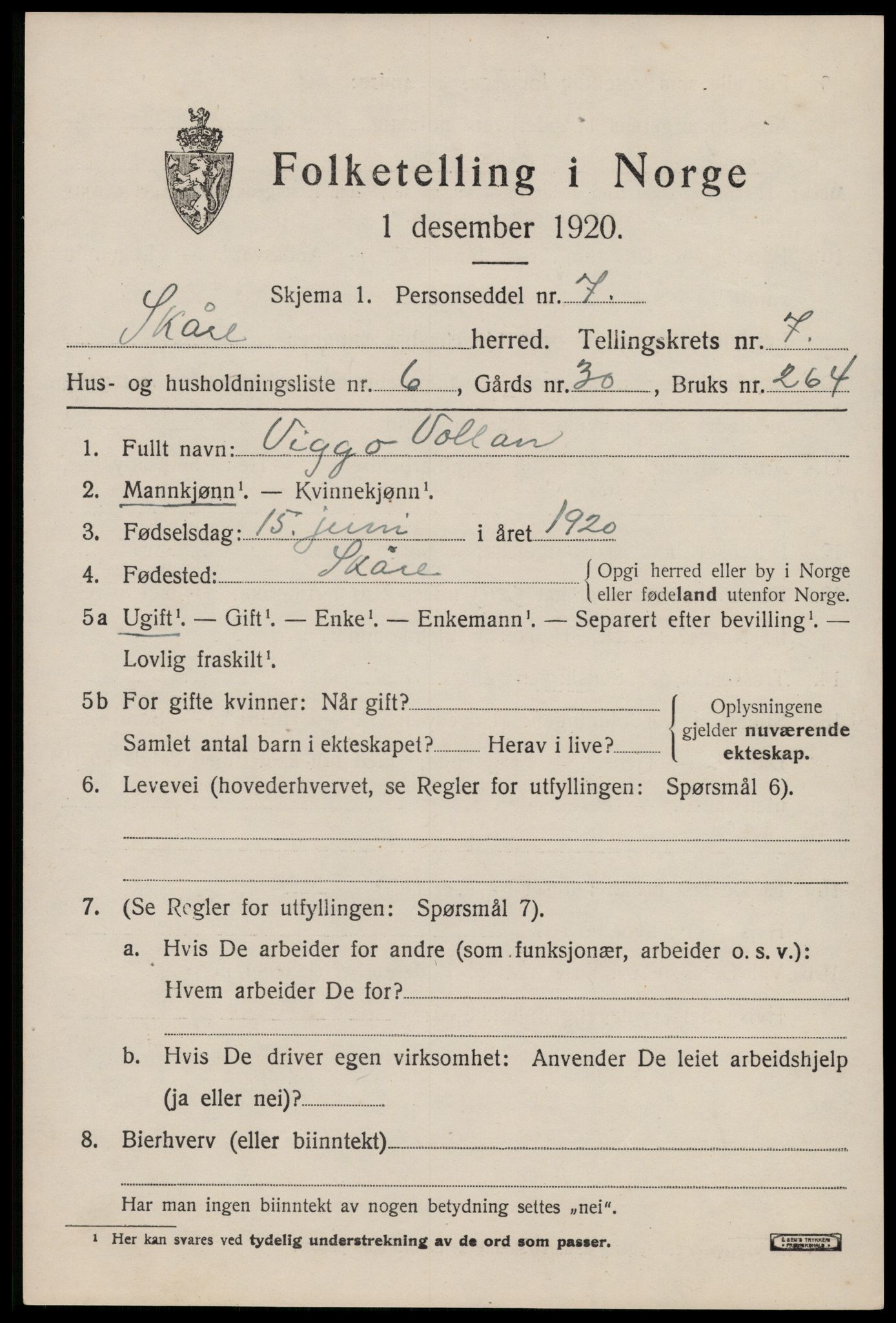 SAST, 1920 census for Skåre, 1920, p. 4814