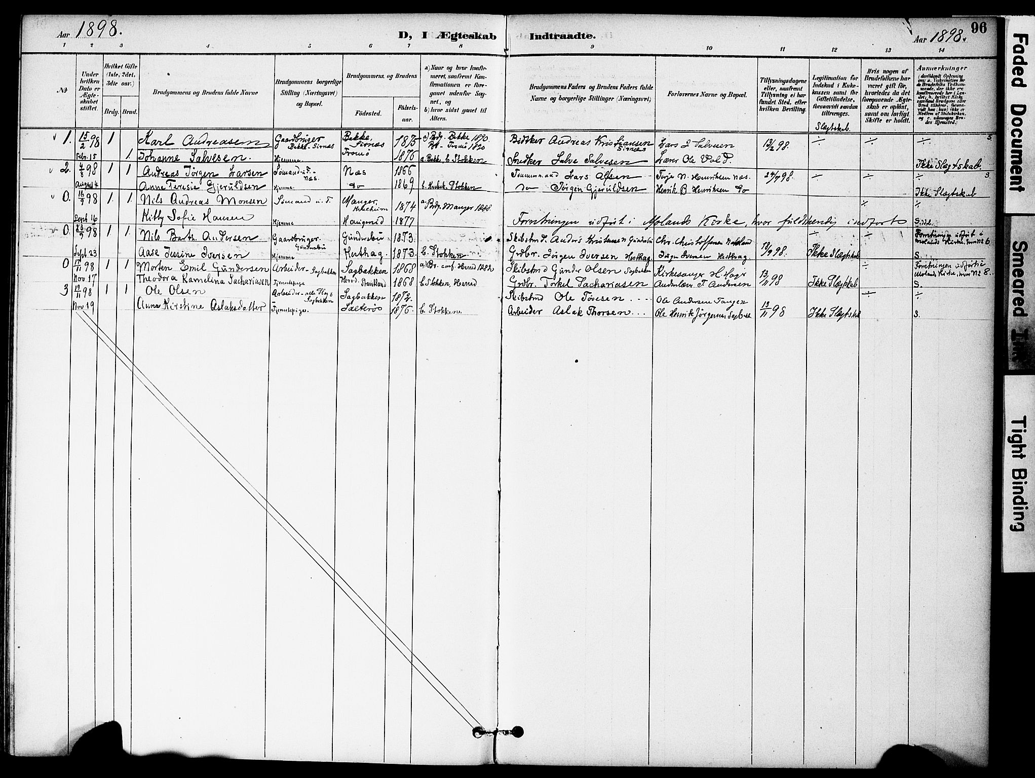 Austre Moland sokneprestkontor, SAK/1111-0001/F/Fa/Fab/L0002: Parish register (official) no. A 2, 1894-1919, p. 96