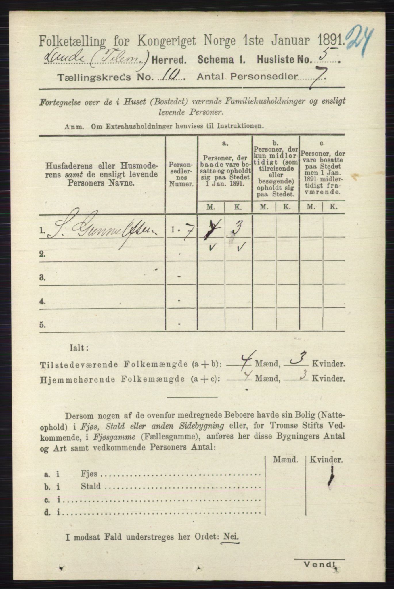 RA, 1891 census for 0820 Lunde, 1891, p. 2851