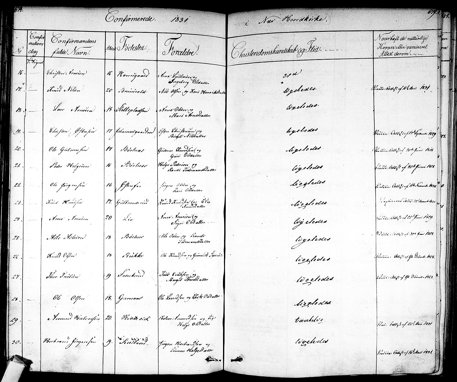 Nes kirkebøker, AV/SAKO-A-236/F/Fa/L0008: Parish register (official) no. 8, 1824-1834, p. 678-679