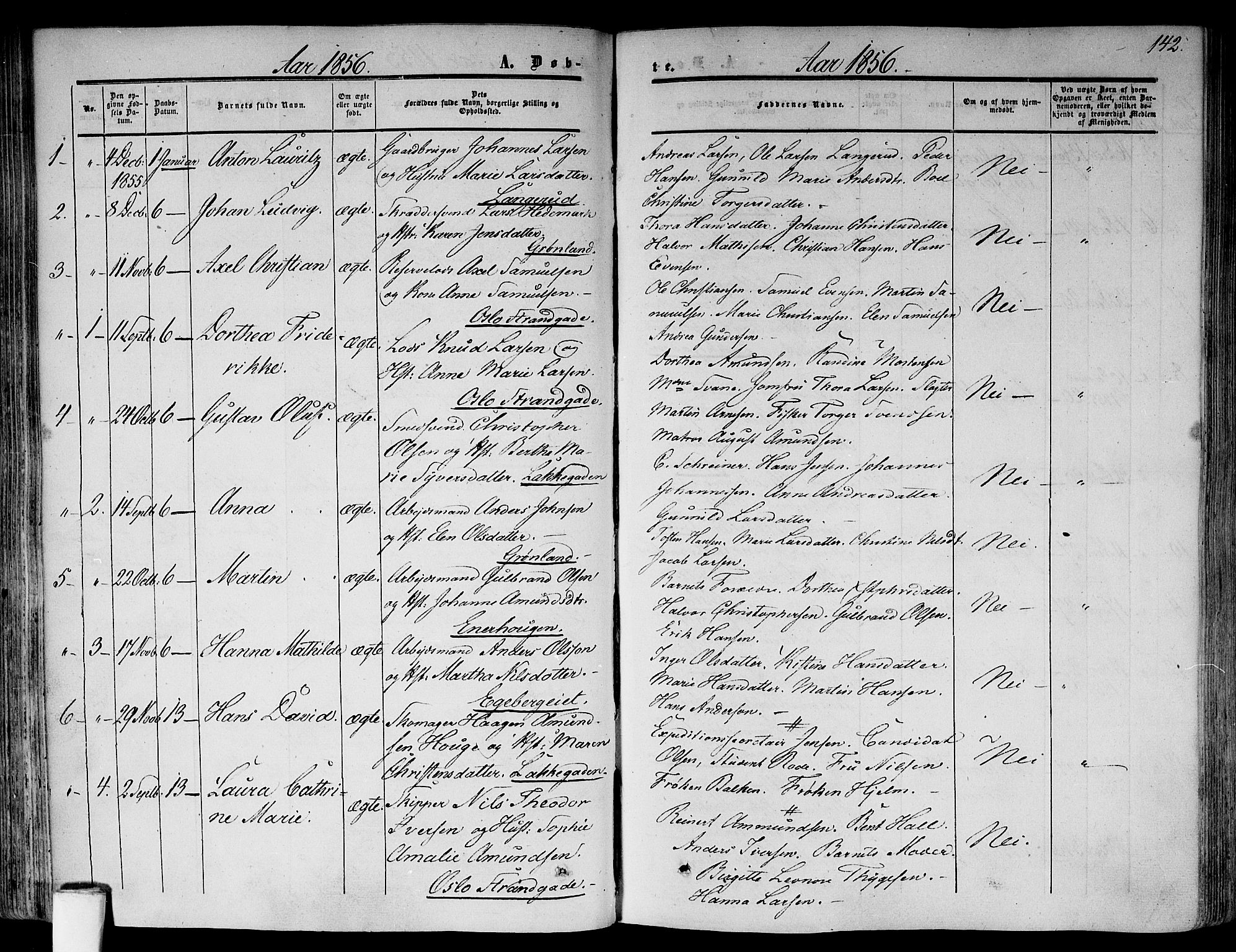 Gamlebyen prestekontor Kirkebøker, AV/SAO-A-10884/F/Fa/L0004: Parish register (official) no. 4, 1850-1857, p. 142