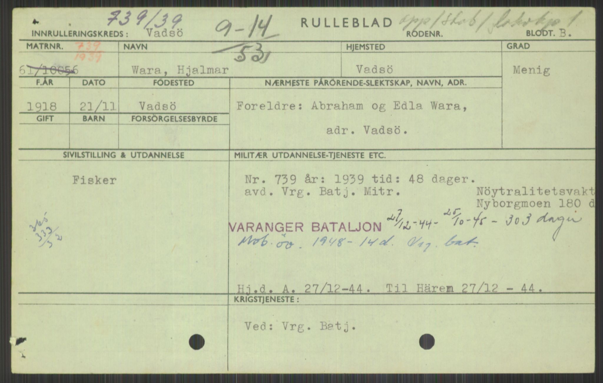 Forsvaret, Varanger bataljon, AV/RA-RAFA-2258/1/D/L0442: Rulleblad for fødte 1918-1919, 1918-1919, p. 473