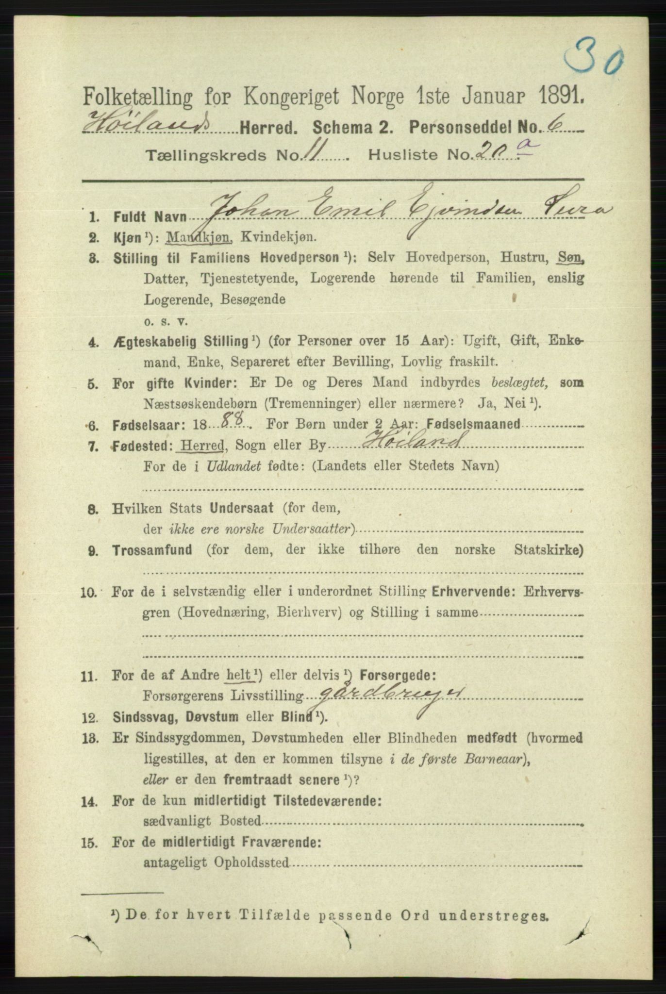 RA, 1891 census for 1123 Høyland, 1891, p. 4594