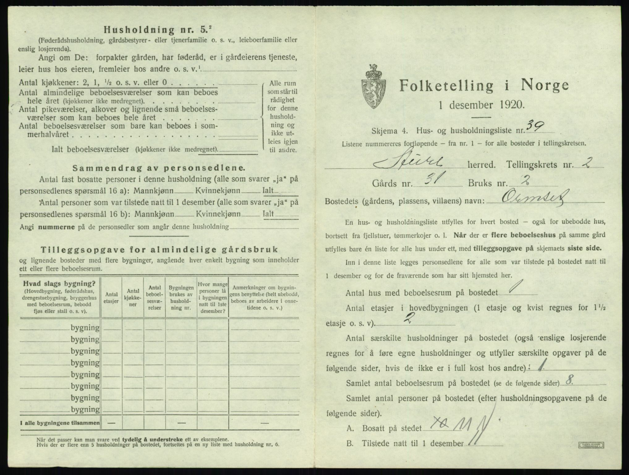 SAT, 1920 census for Aure, 1920, p. 174