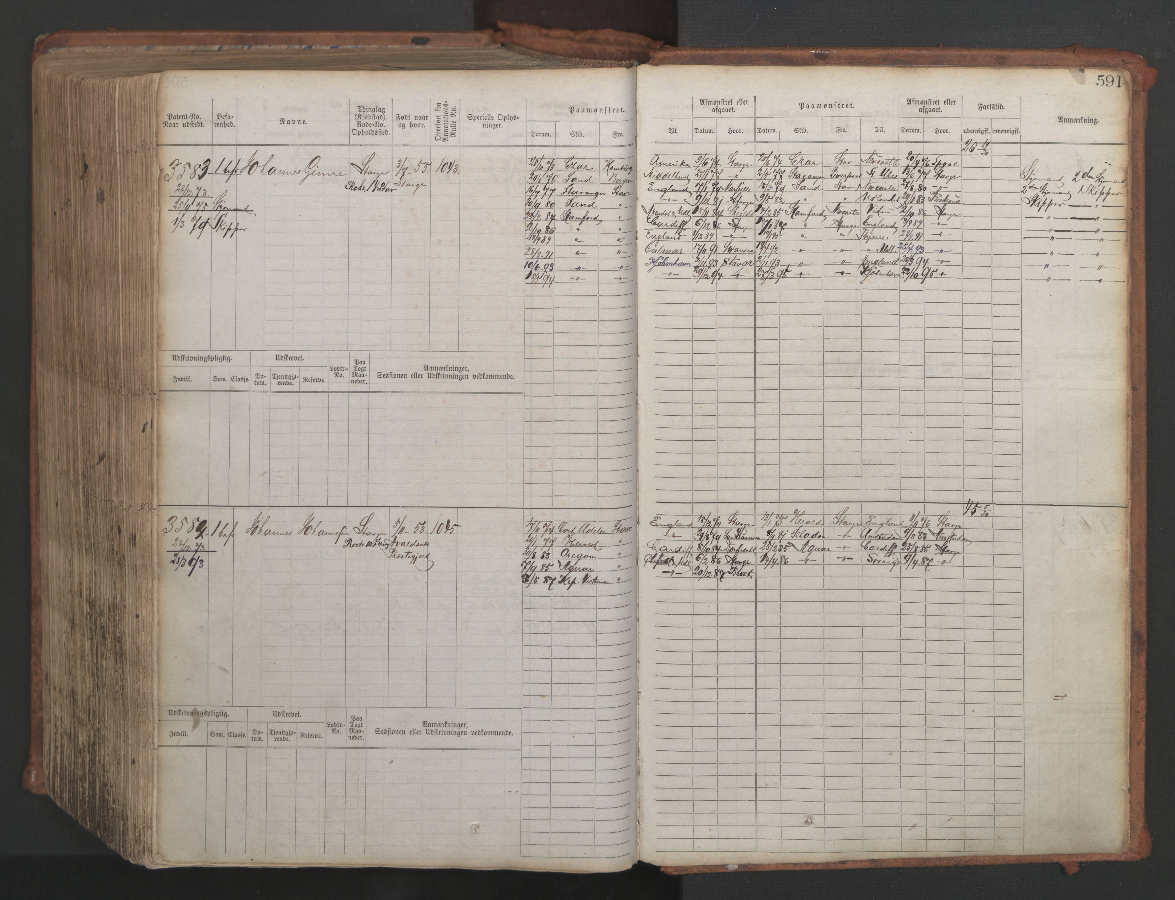 Stavanger sjømannskontor, AV/SAST-A-102006/F/Fb/Fbb/L0007: Sjøfartshovedrulle, patentnr. 2403-3604, 1869-1880, p. 648