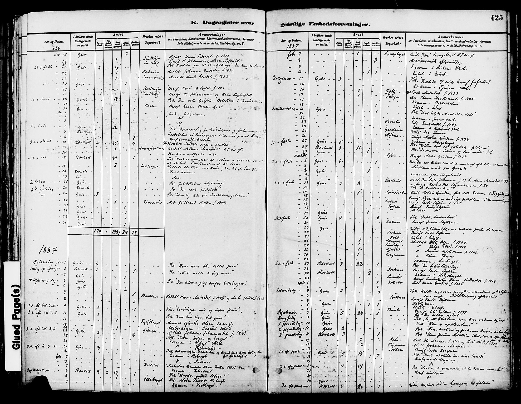 Grue prestekontor, SAH/PREST-036/H/Ha/Haa/L0012: Parish register (official) no. 12, 1881-1897, p. 425
