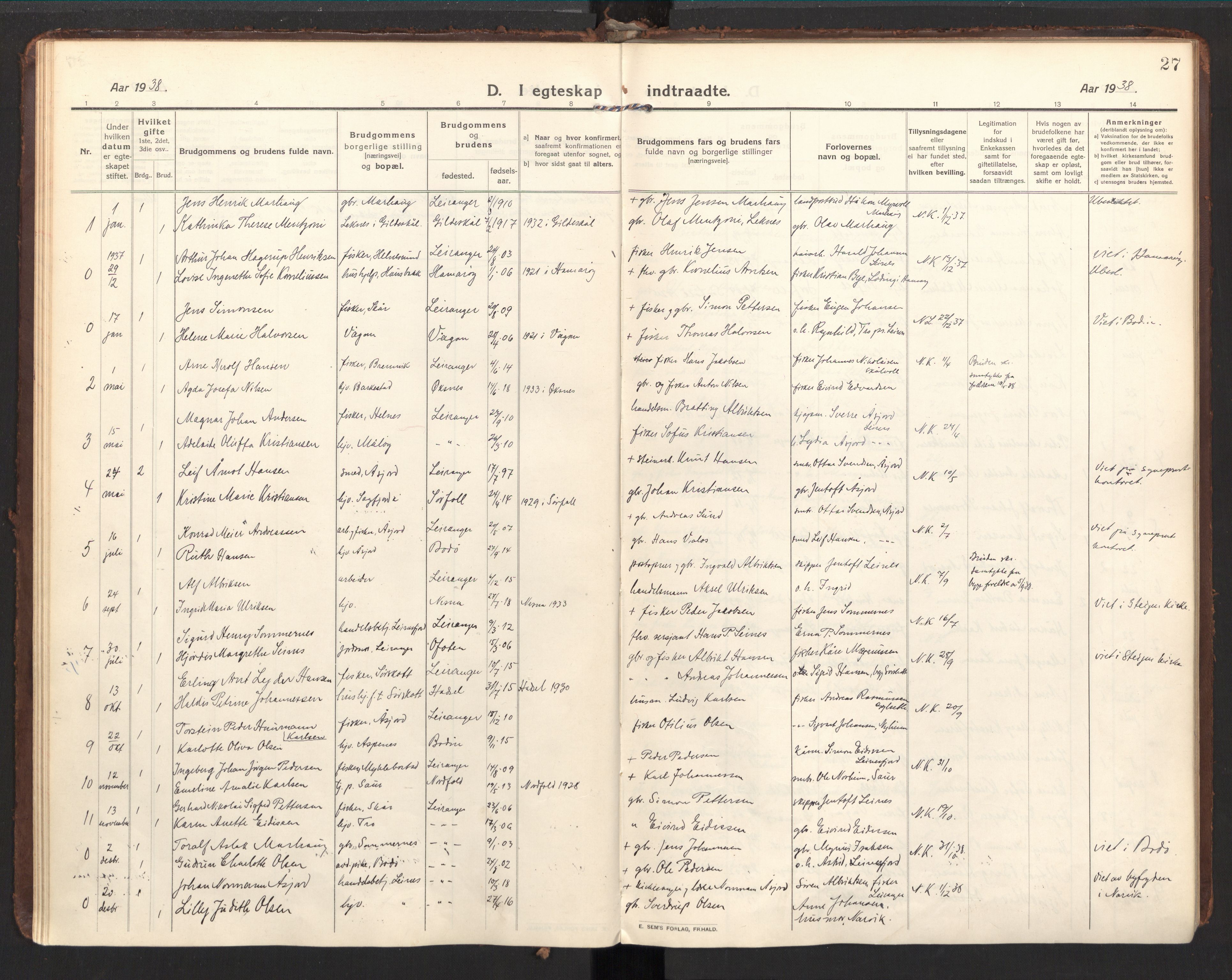 Ministerialprotokoller, klokkerbøker og fødselsregistre - Nordland, SAT/A-1459/857/L0825: Parish register (official) no. 857A05, 1917-1946, p. 27