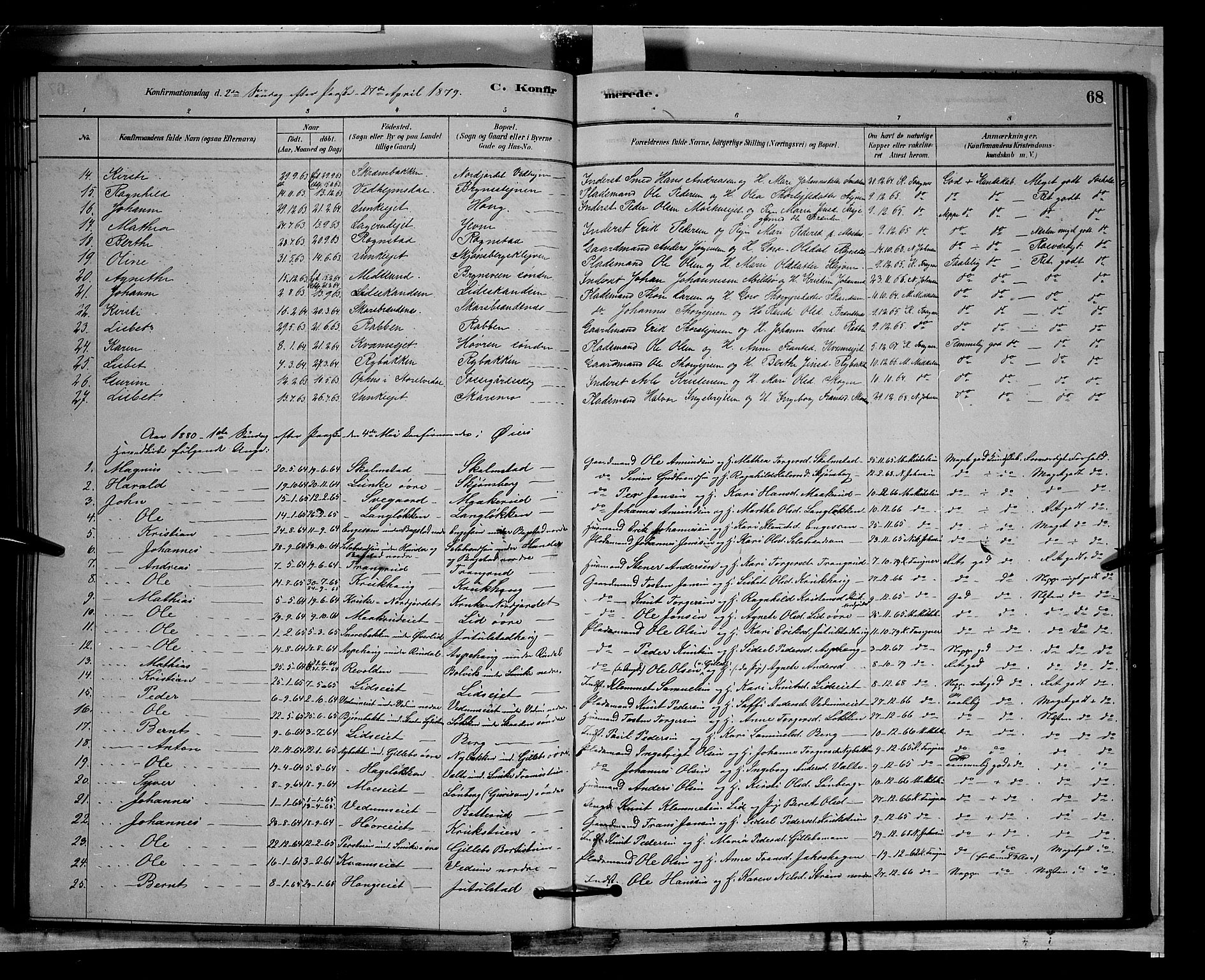 Øyer prestekontor, SAH/PREST-084/H/Ha/Hab/L0002: Parish register (copy) no. 2, 1878-1896, p. 68