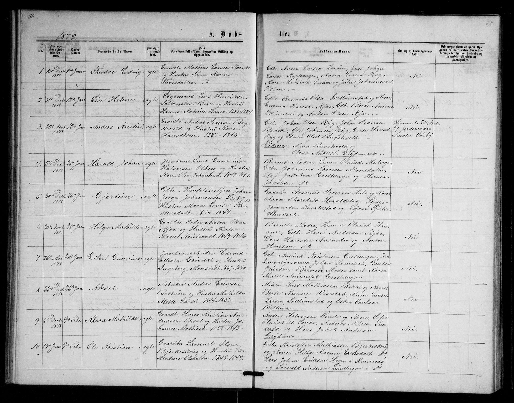 Våle kirkebøker, AV/SAKO-A-334/G/Ga/L0004a: Parish register (copy) no. I 4, 1874-1893, p. 56-57