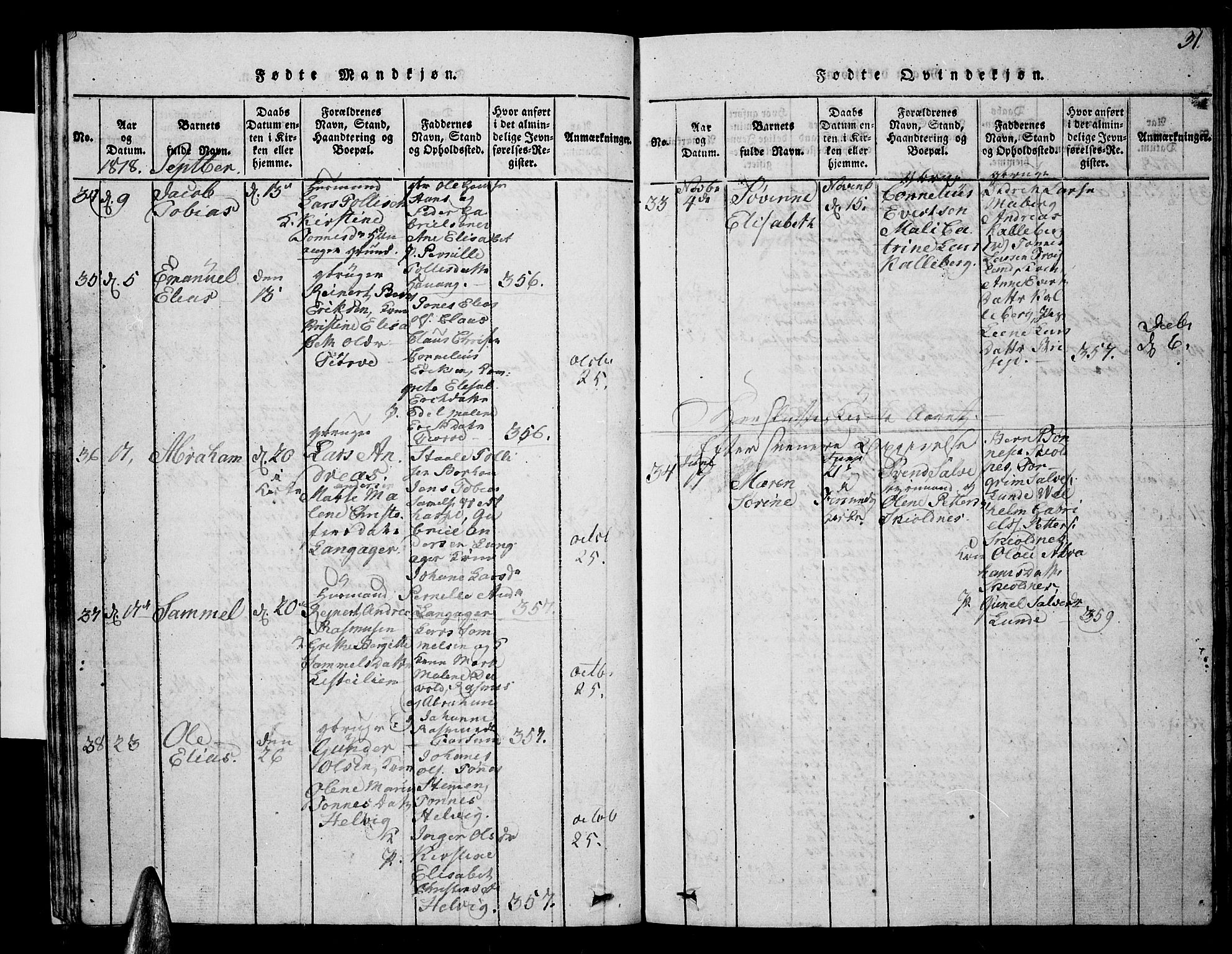 Lista sokneprestkontor, SAK/1111-0027/F/Fb/L0001: Parish register (copy) no. B 1, 1816-1832, p. 31