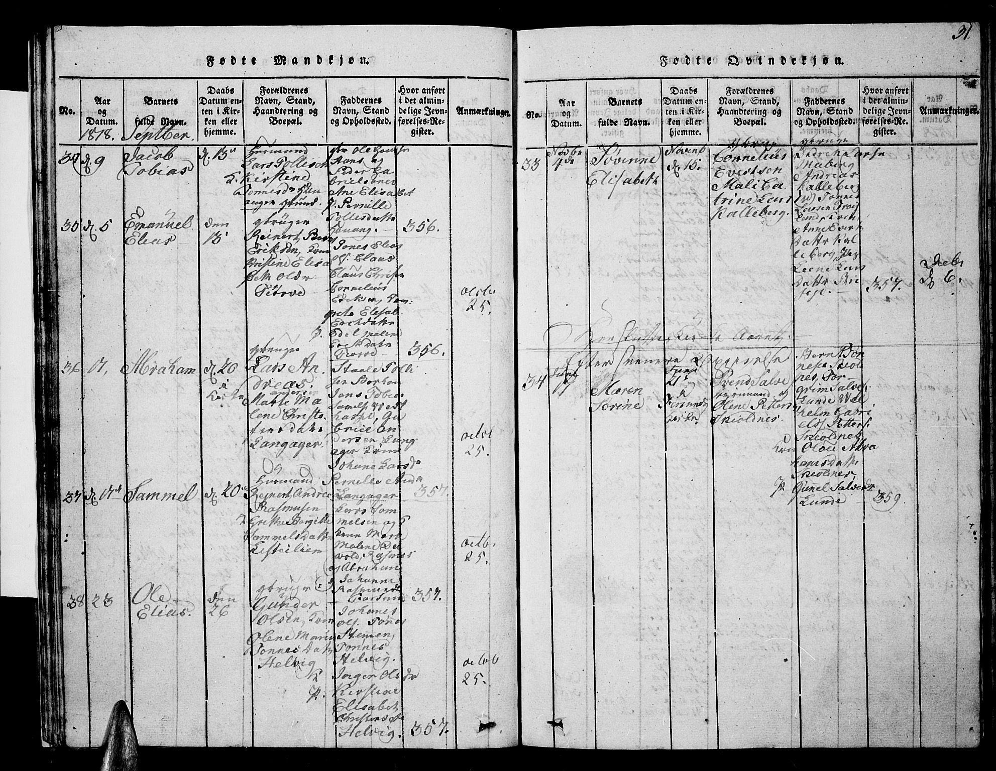 Lista sokneprestkontor, AV/SAK-1111-0027/F/Fb/L0001: Parish register (copy) no. B 1, 1816-1832, p. 31