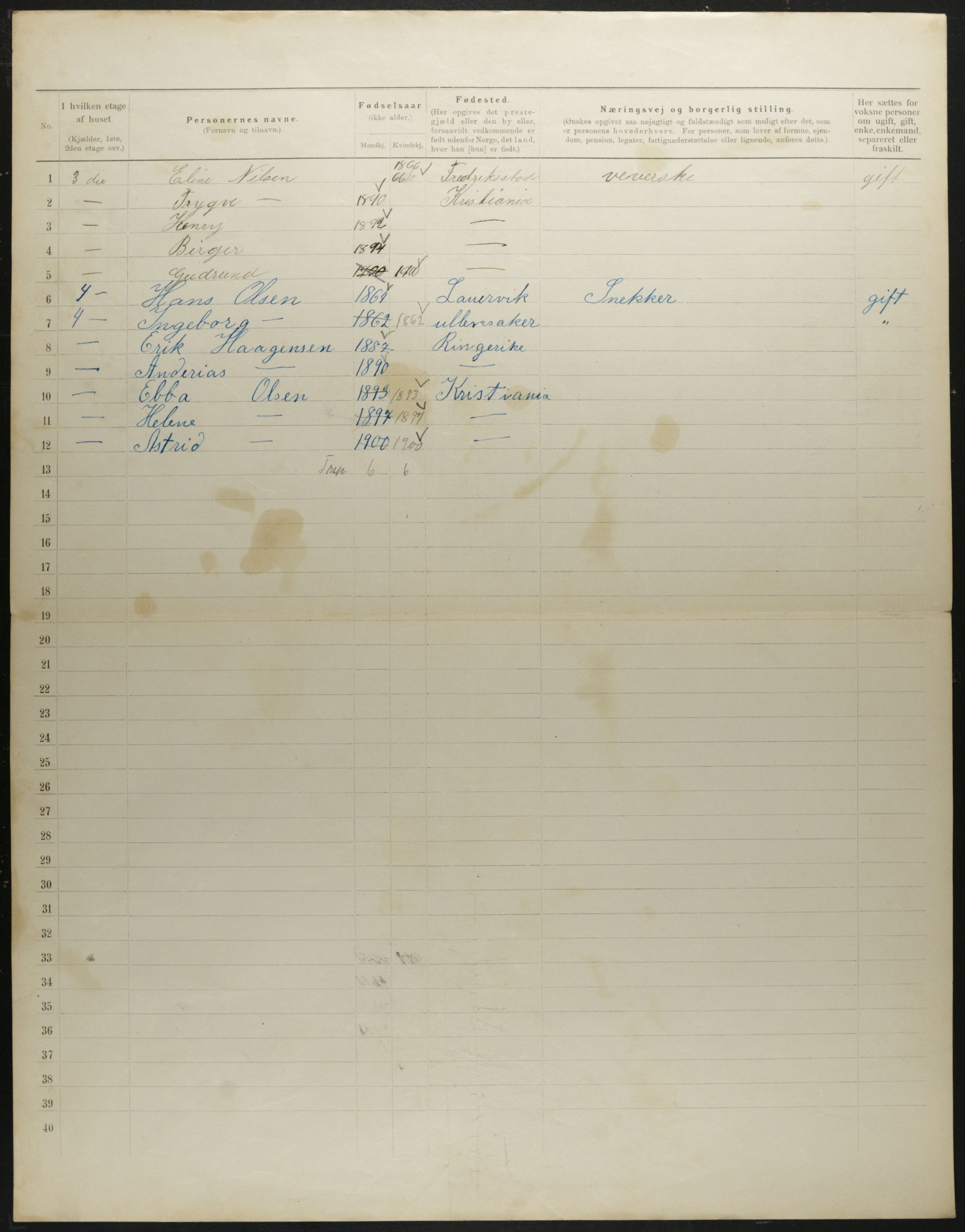 OBA, Municipal Census 1901 for Kristiania, 1901, p. 832