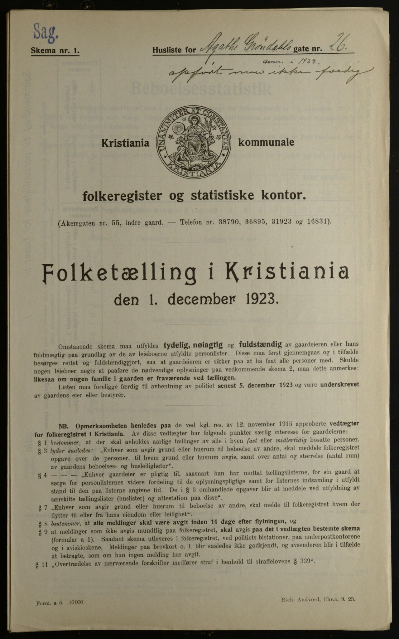 OBA, Municipal Census 1923 for Kristiania, 1923, p. 352