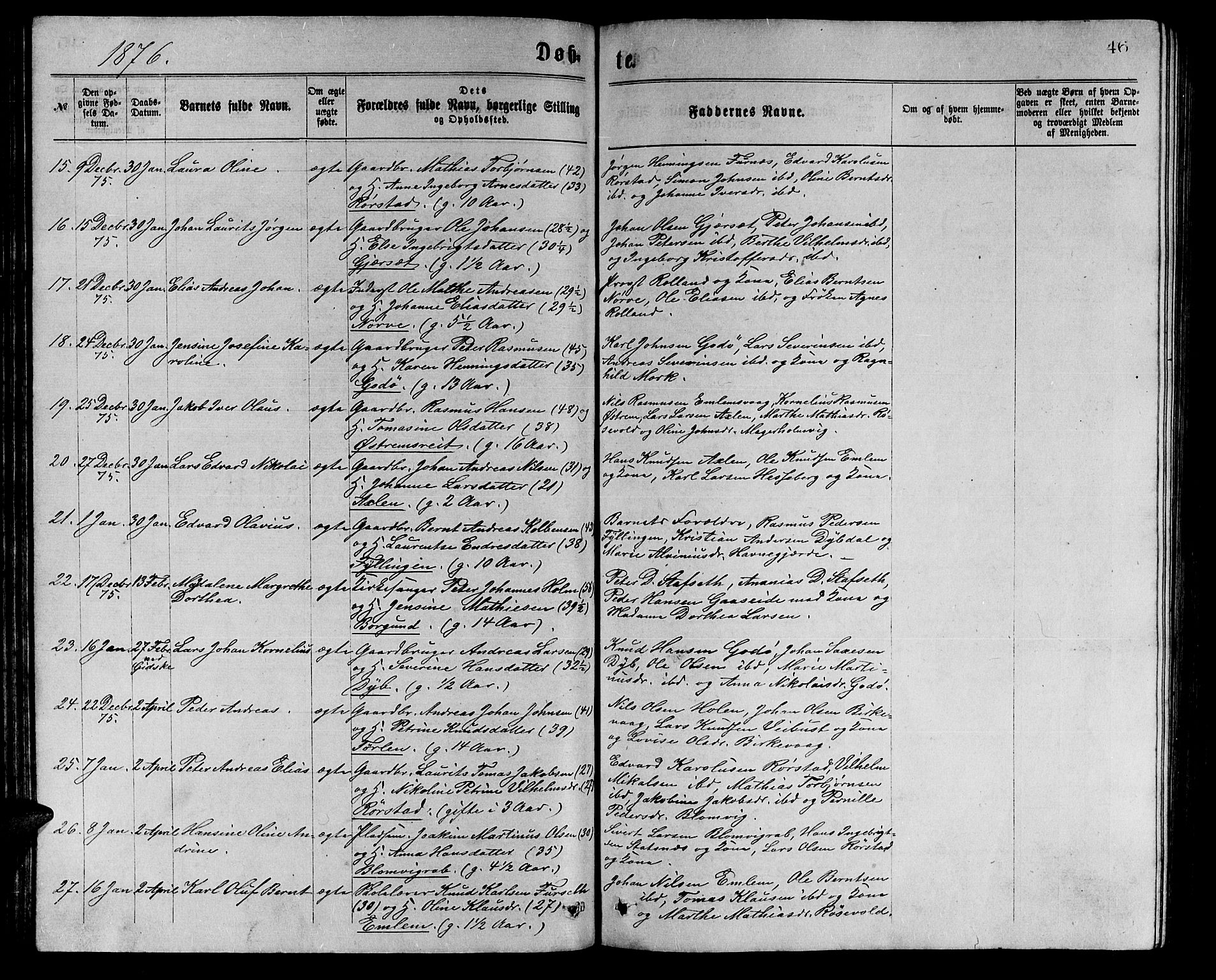 Ministerialprotokoller, klokkerbøker og fødselsregistre - Møre og Romsdal, AV/SAT-A-1454/528/L0429: Parish register (copy) no. 528C10, 1872-1886, p. 46