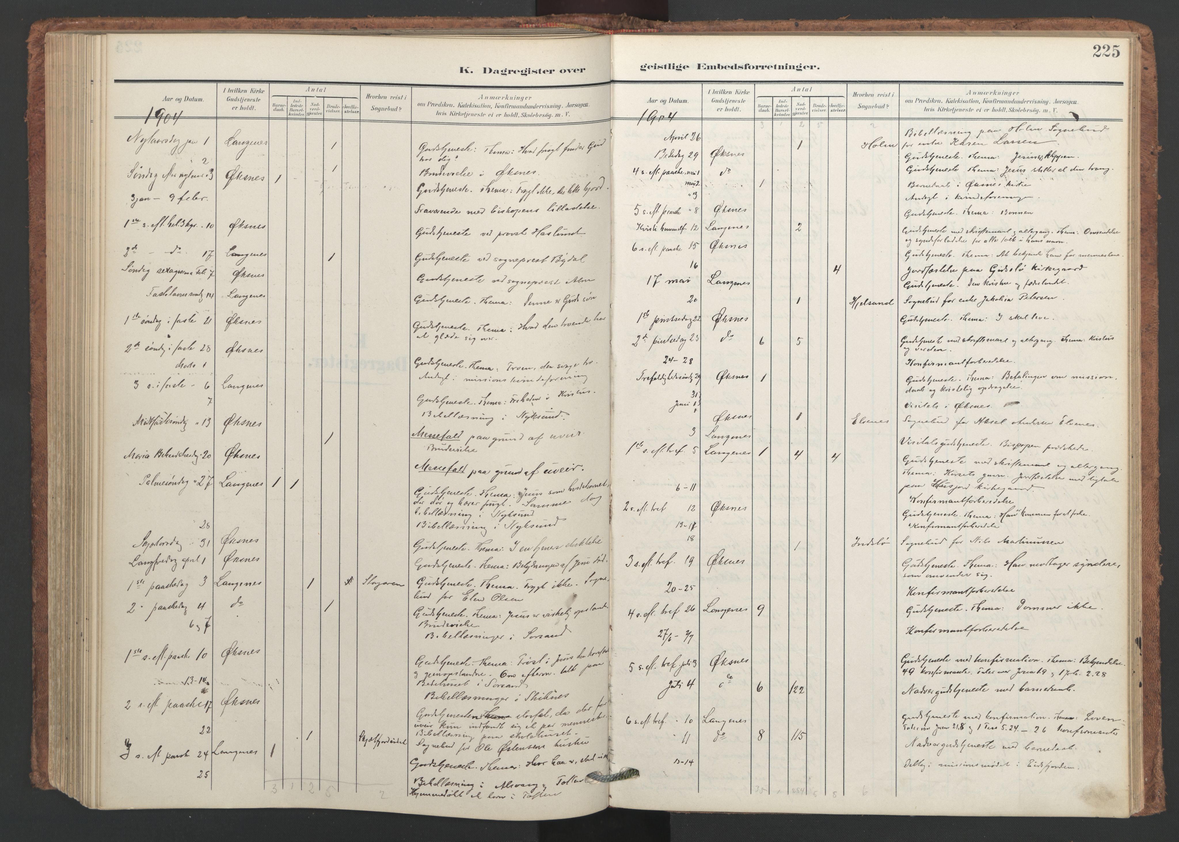 Ministerialprotokoller, klokkerbøker og fødselsregistre - Nordland, SAT/A-1459/893/L1339: Parish register (official) no. 893A11, 1904-1914, p. 225