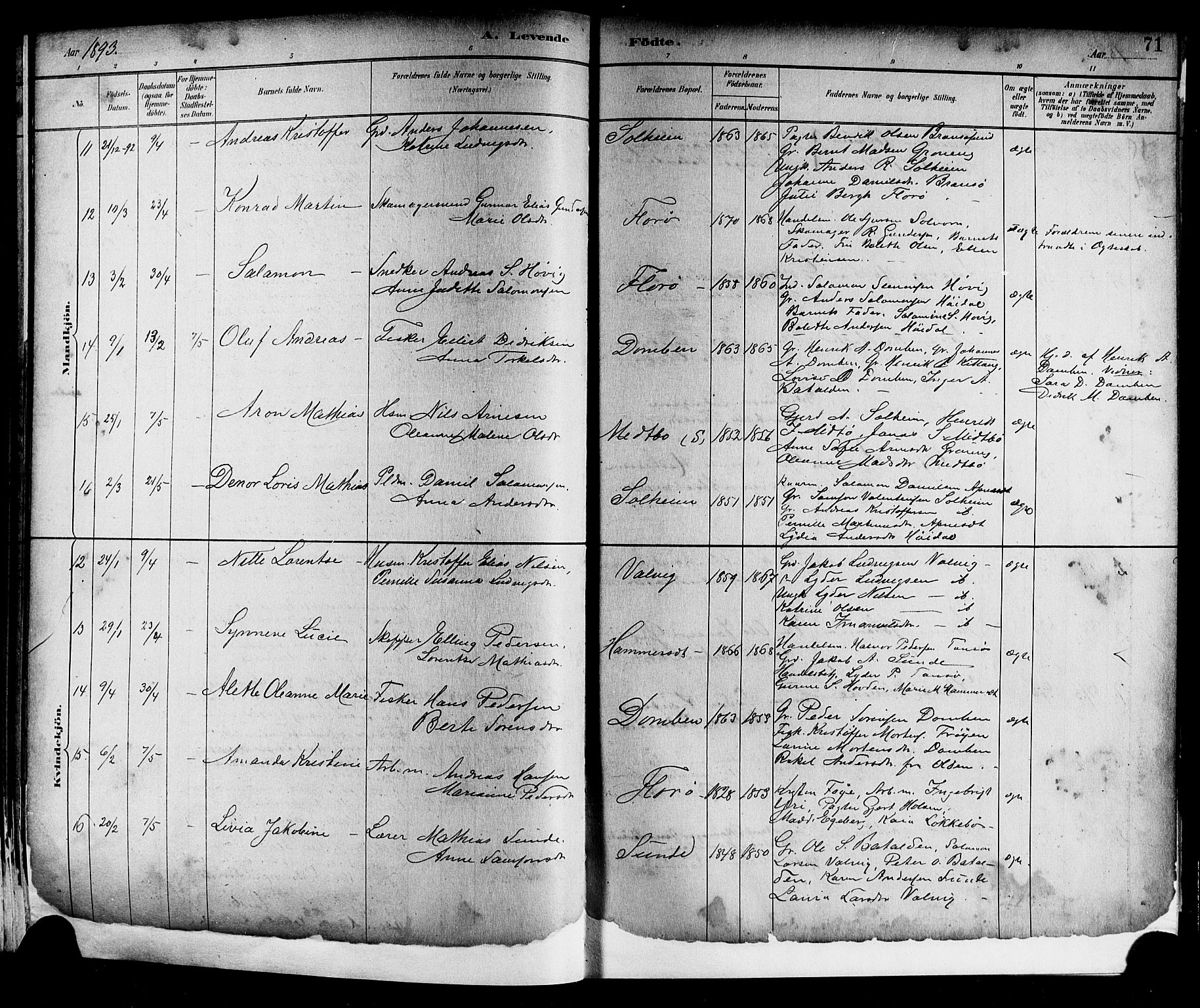 Kinn sokneprestembete, AV/SAB-A-80801/H/Hab/Haba/L0002: Parish register (copy) no. A 2, 1882-1906, p. 71