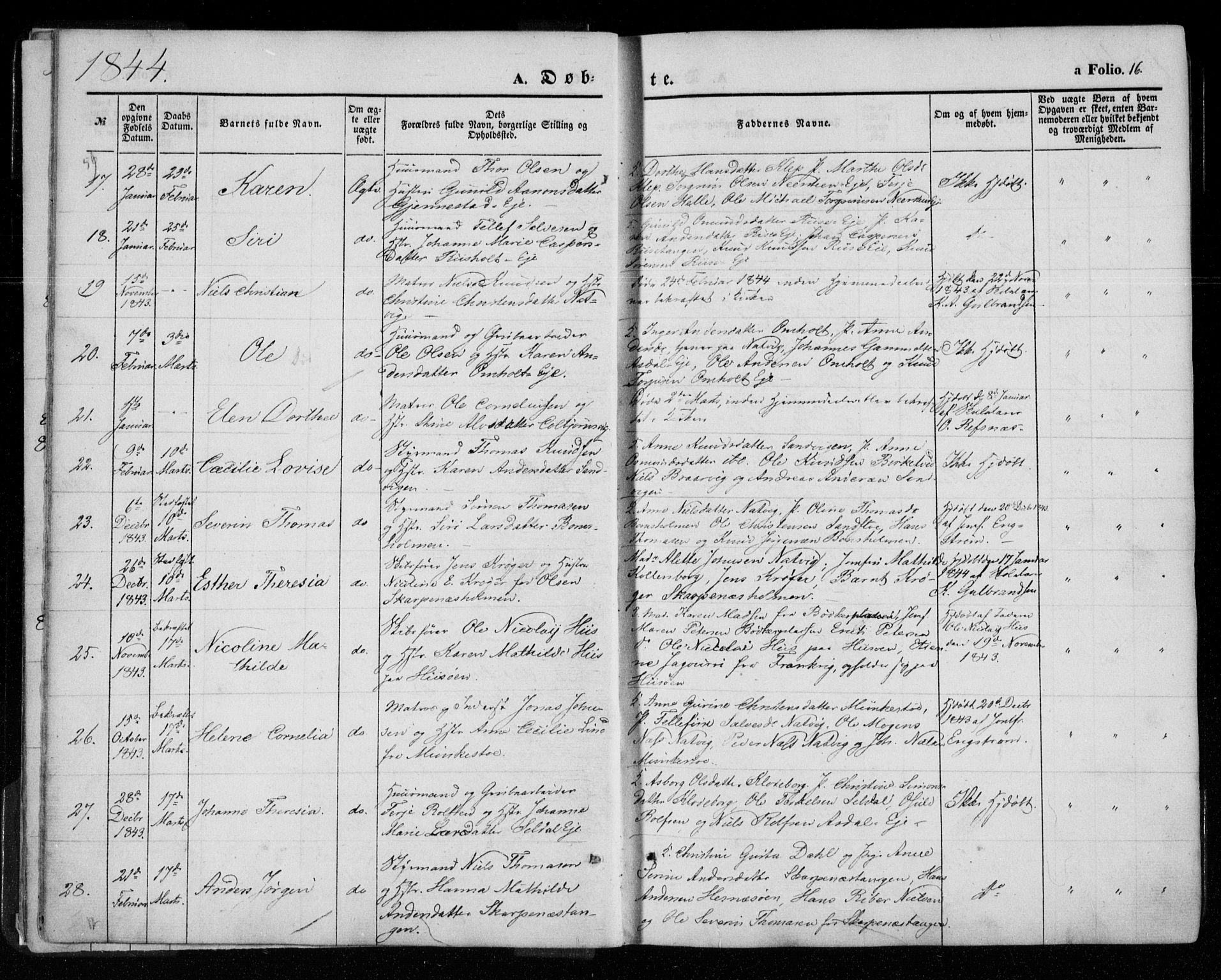 Øyestad sokneprestkontor, AV/SAK-1111-0049/F/Fa/L0014: Parish register (official) no. A 14, 1843-1856, p. 16