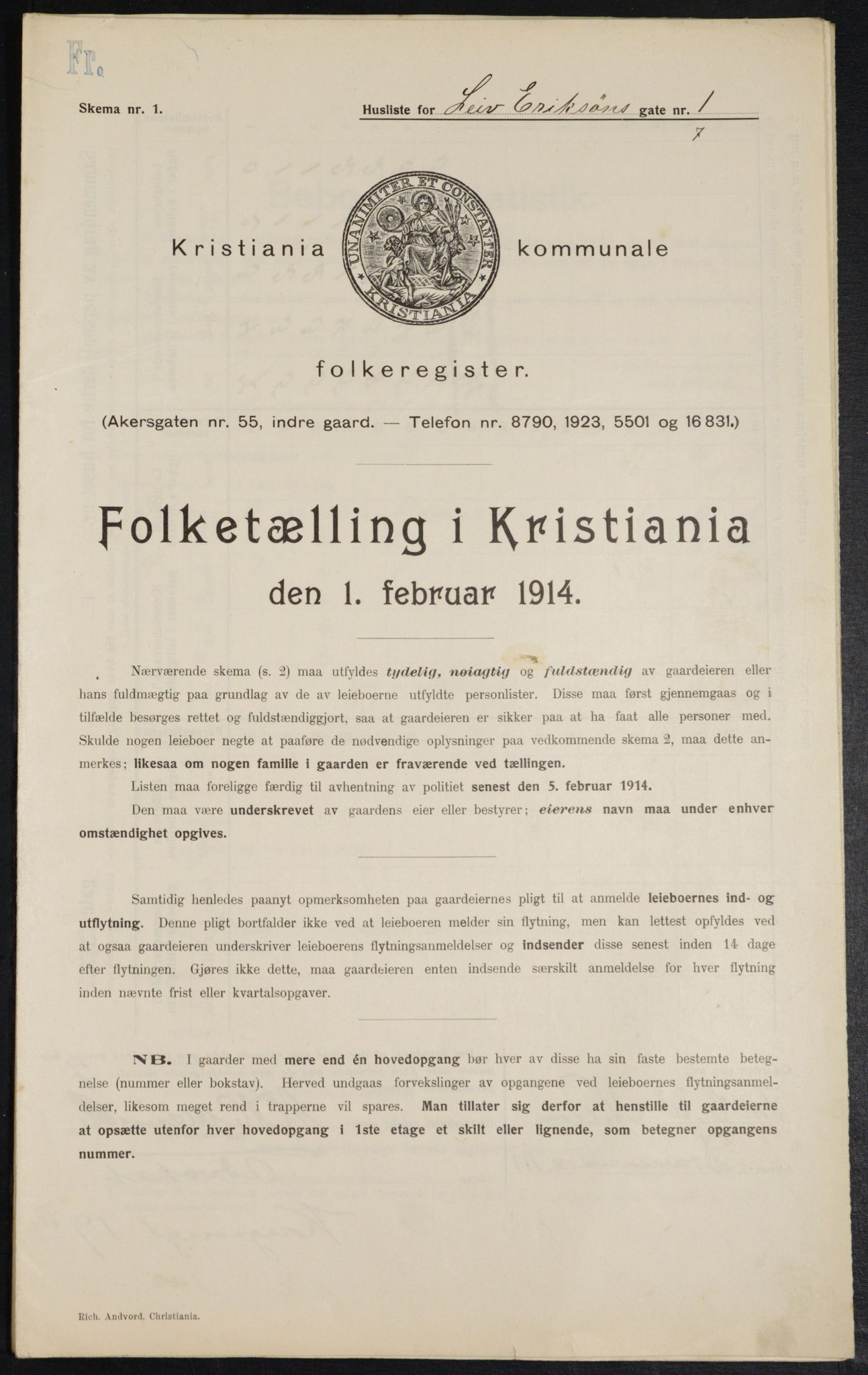 OBA, Municipal Census 1914 for Kristiania, 1914, p. 57334