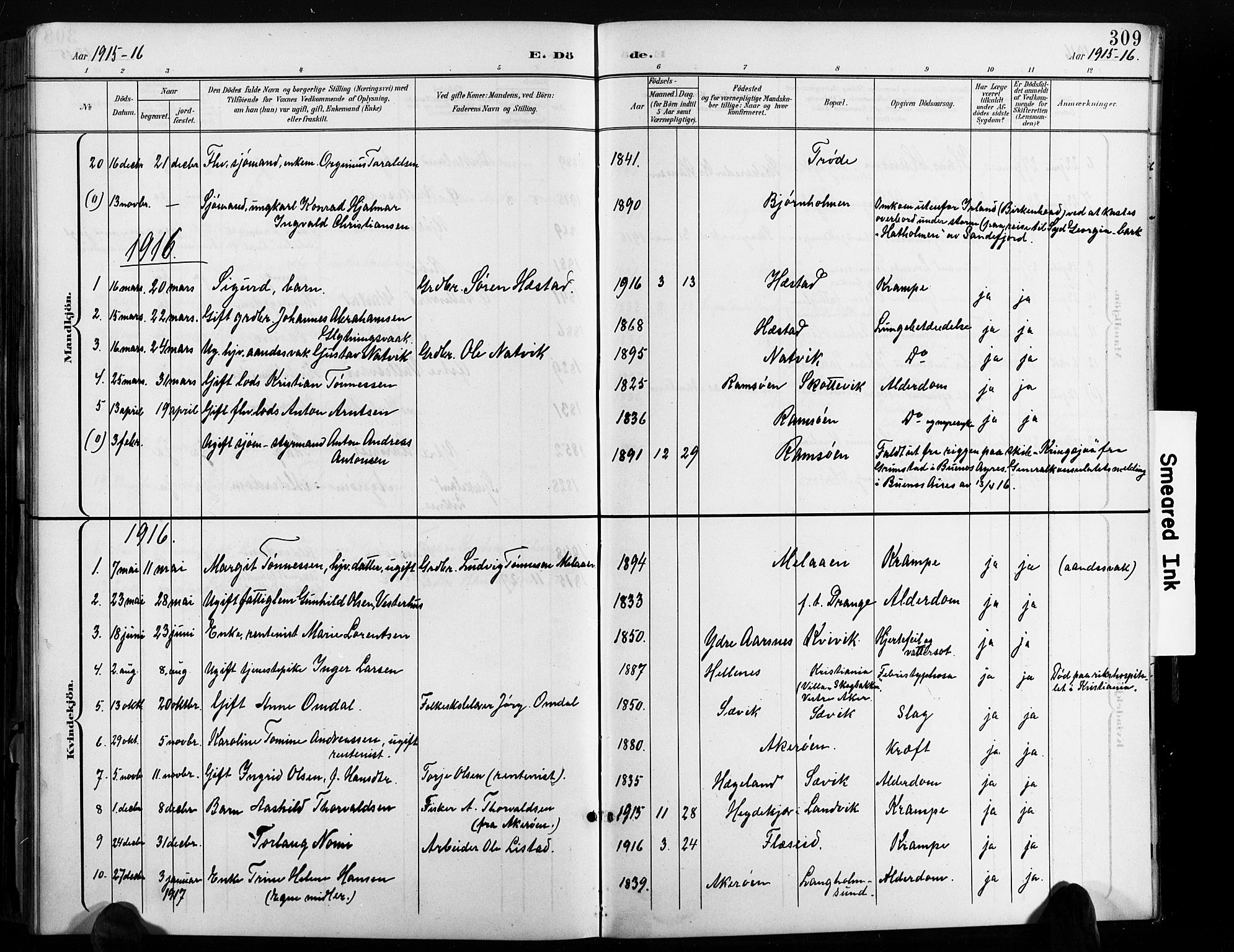 Høvåg sokneprestkontor, AV/SAK-1111-0025/F/Fb/L0005: Parish register (copy) no. B 5, 1898-1929, p. 309